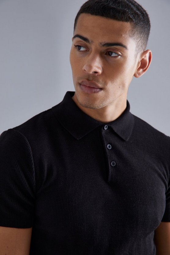 Kurzärmliges geripptes Muscle-Poloshirt