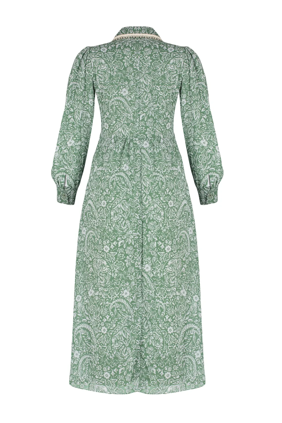 Trendyol Modest  Grünes Kleid aus Chiffon mit Blumenkragen und detailliertem Futter TCTSS24EB00033