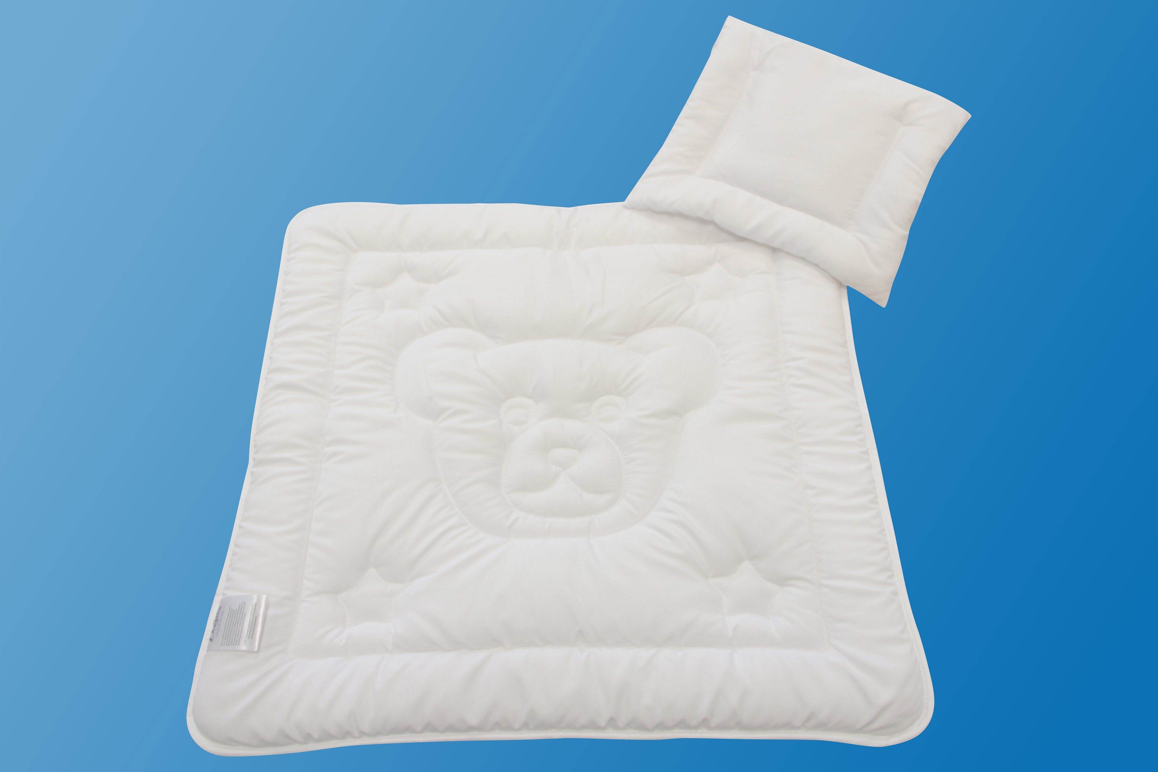 Steppbett + Kopfkissen, Teddybär, Dreams, Füllung: silikonisierte Hohlfaser, Bezug: Microfaser, Praktisches Set für Babys und Kleinkinder