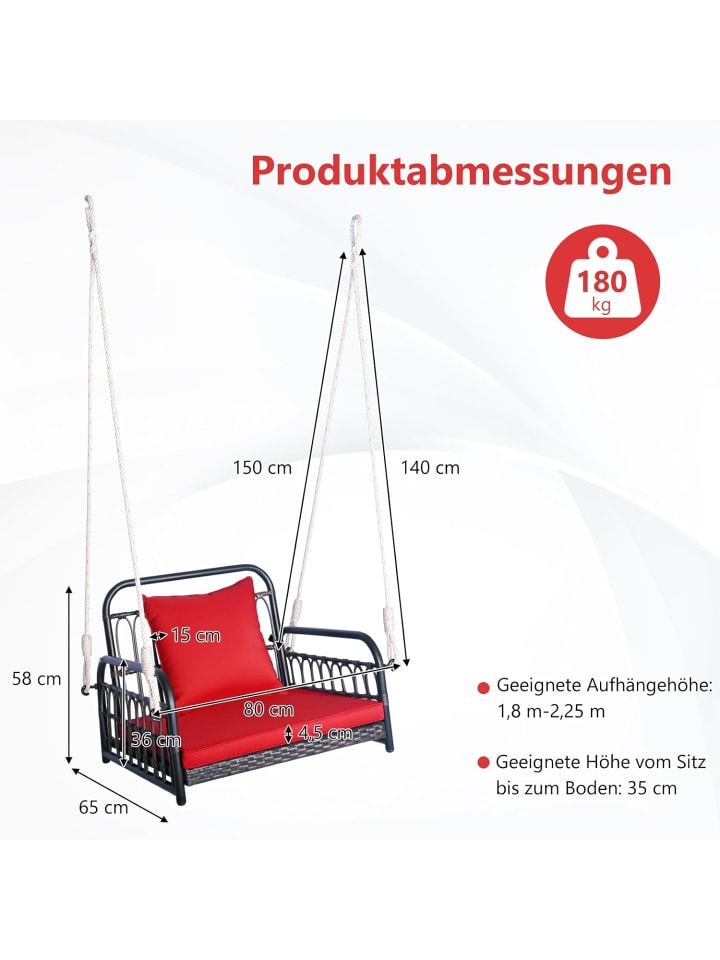COSTWAY Hängesessel 180kg belastbar in Rot günstig kaufen onesize