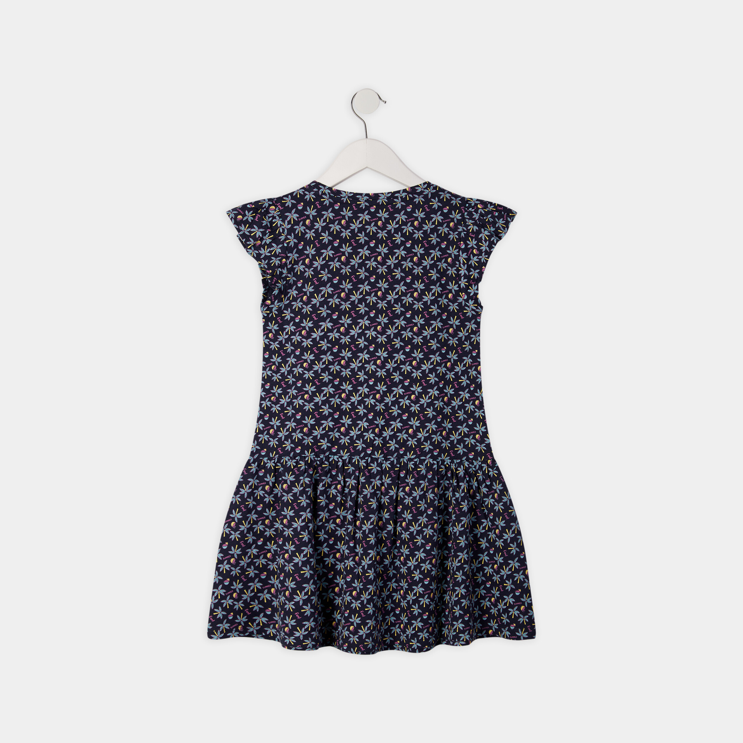 Robe courte évasée à volants bleu marine fille | La Halle