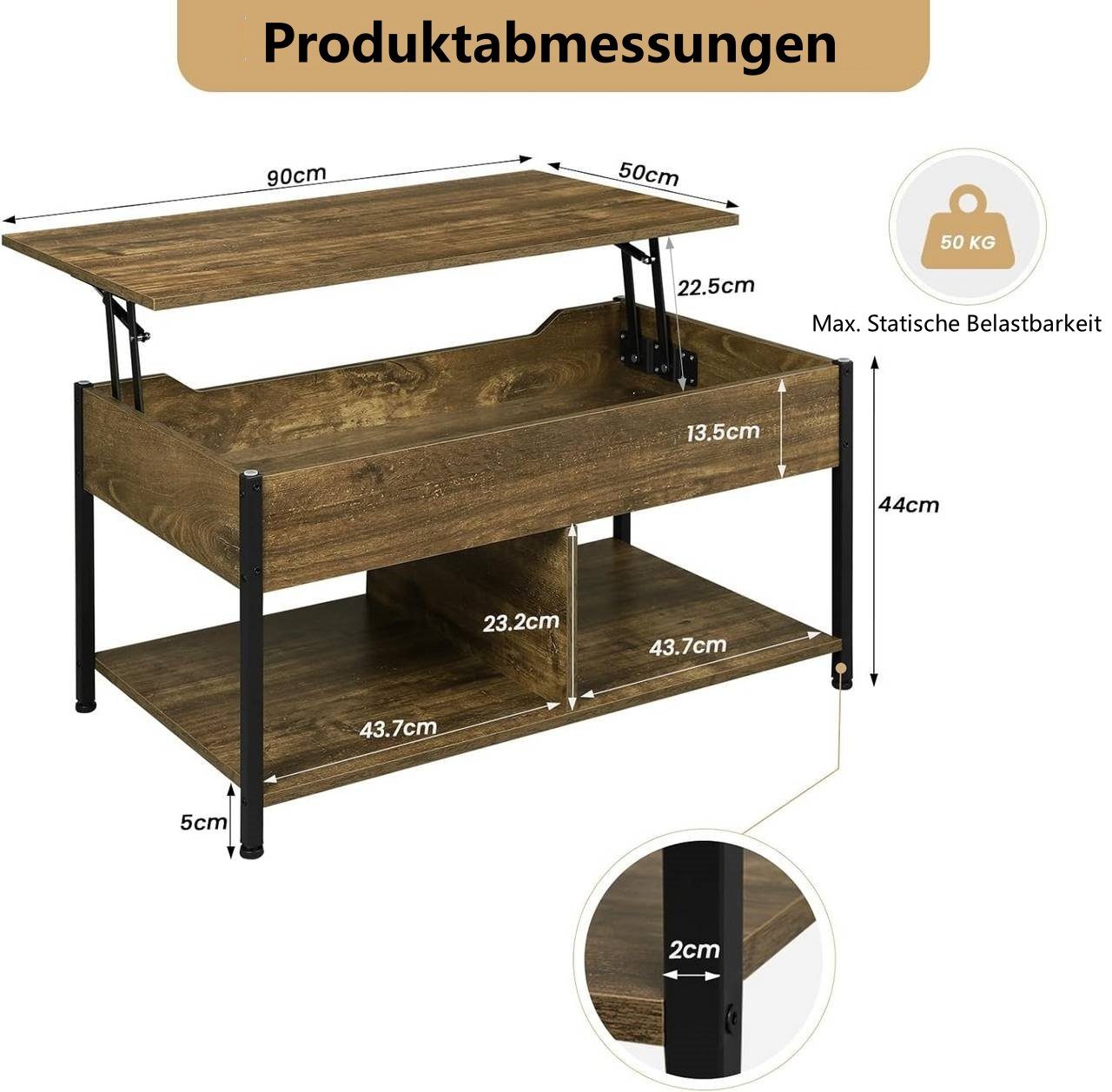 Woltu Couchtisch (1-St), offener und versteckter Stauraum, höhenverstellbar