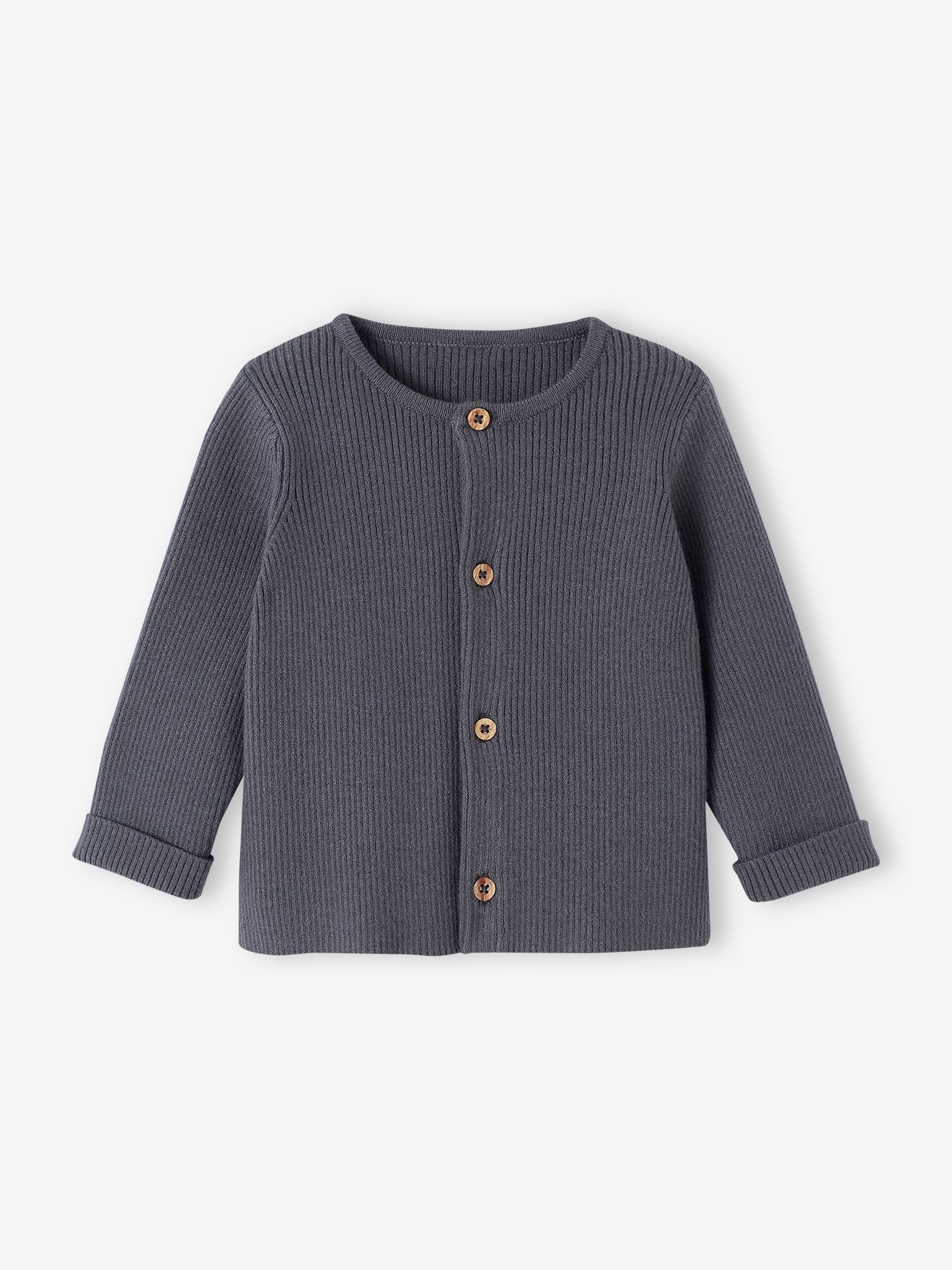 Vertbaudet Baby-Set: Jäckchen & Hose, Strick - schiefergrau