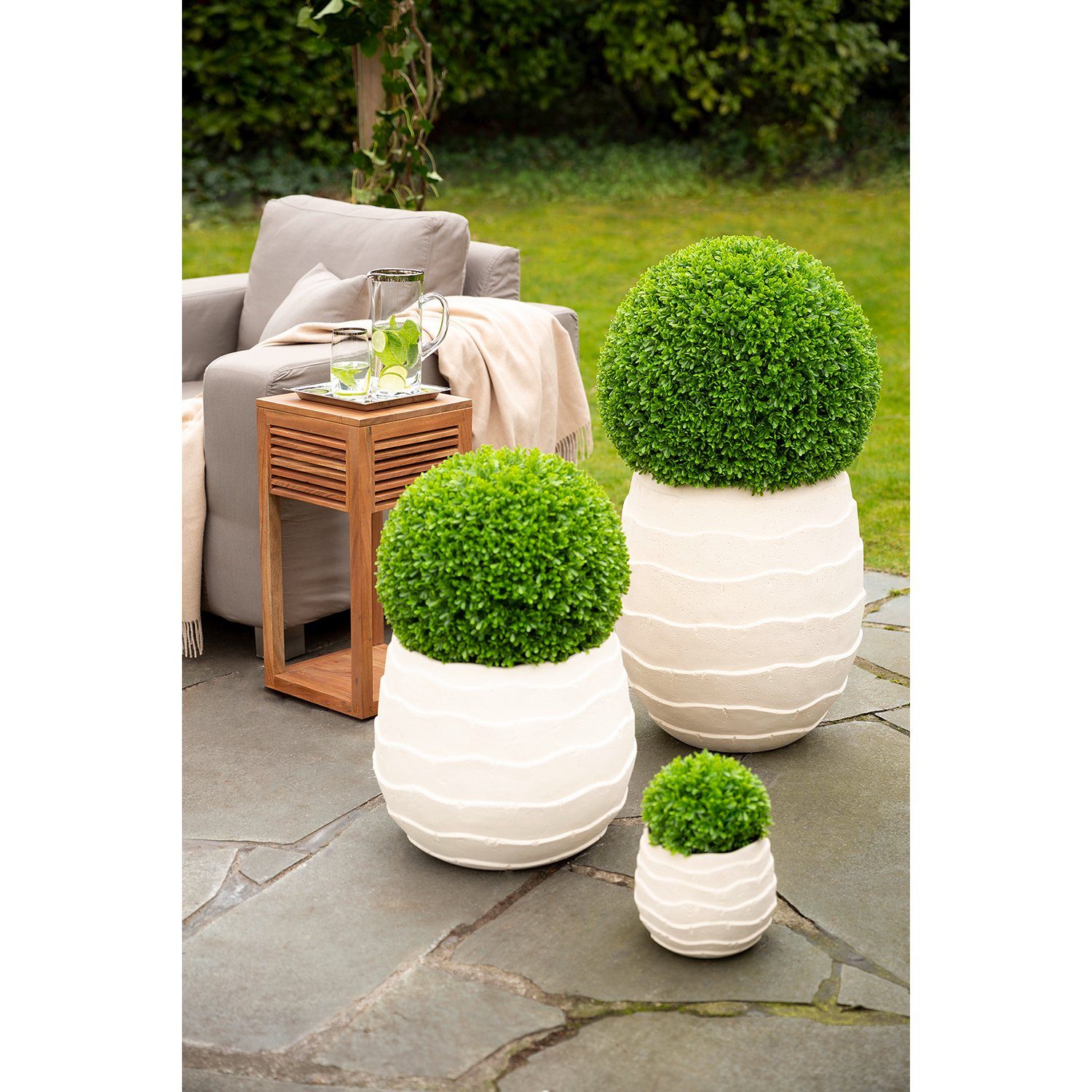 Fink Übertopf Übertopf COCON - creme - Kalksteingemisch - H.55cm x Ø 51cm, Boden mit Loch + Gummistopfen - outdoorgeeignet