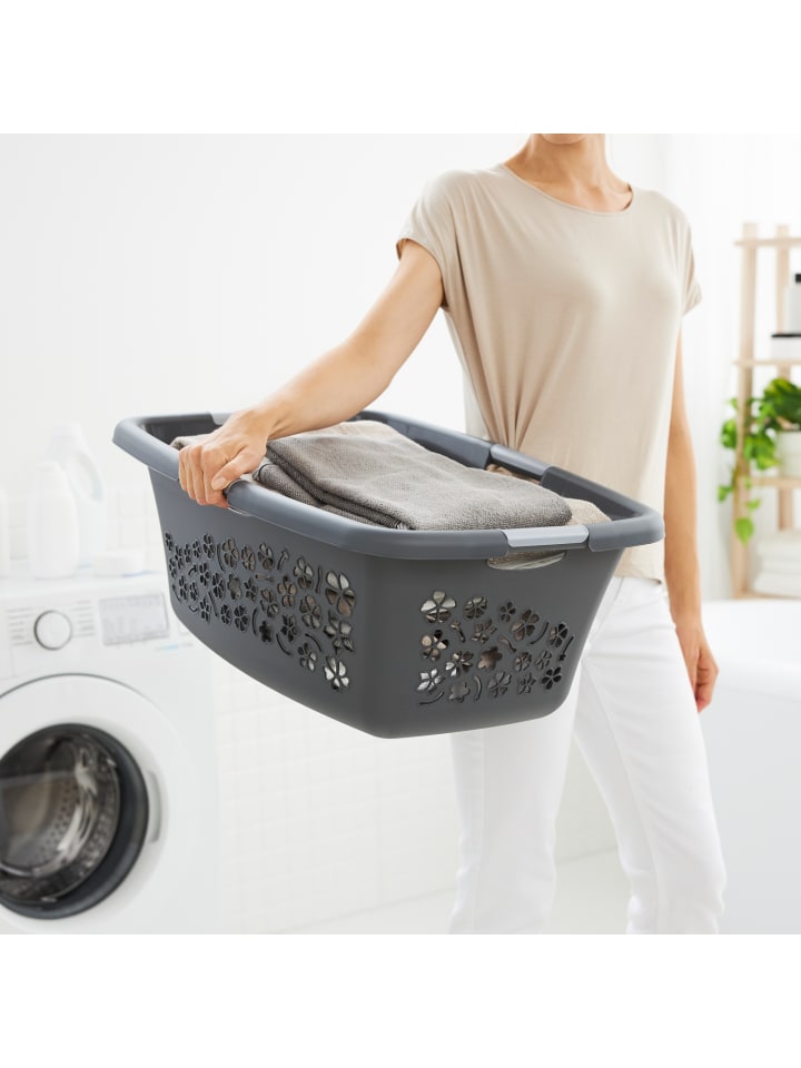 Rotho Flowers 3er-Set Wäschekorb 50l, Kunststoff (PP) BPA-frei in Anthrazit günstig kaufen onesize