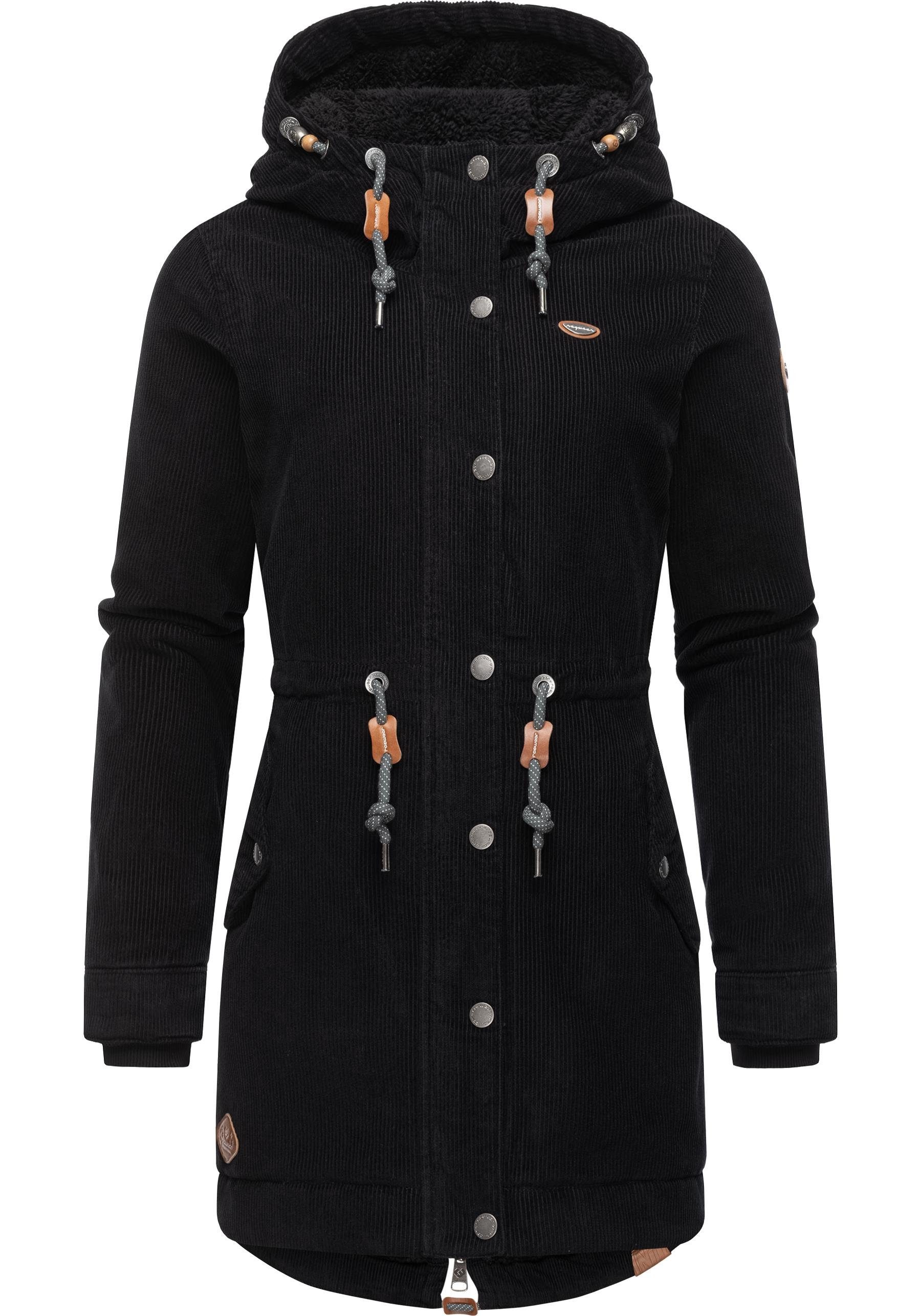 Ragwear Winterjacke Canny Corduroy stylischer Damen Cordmantel mit Kapuze