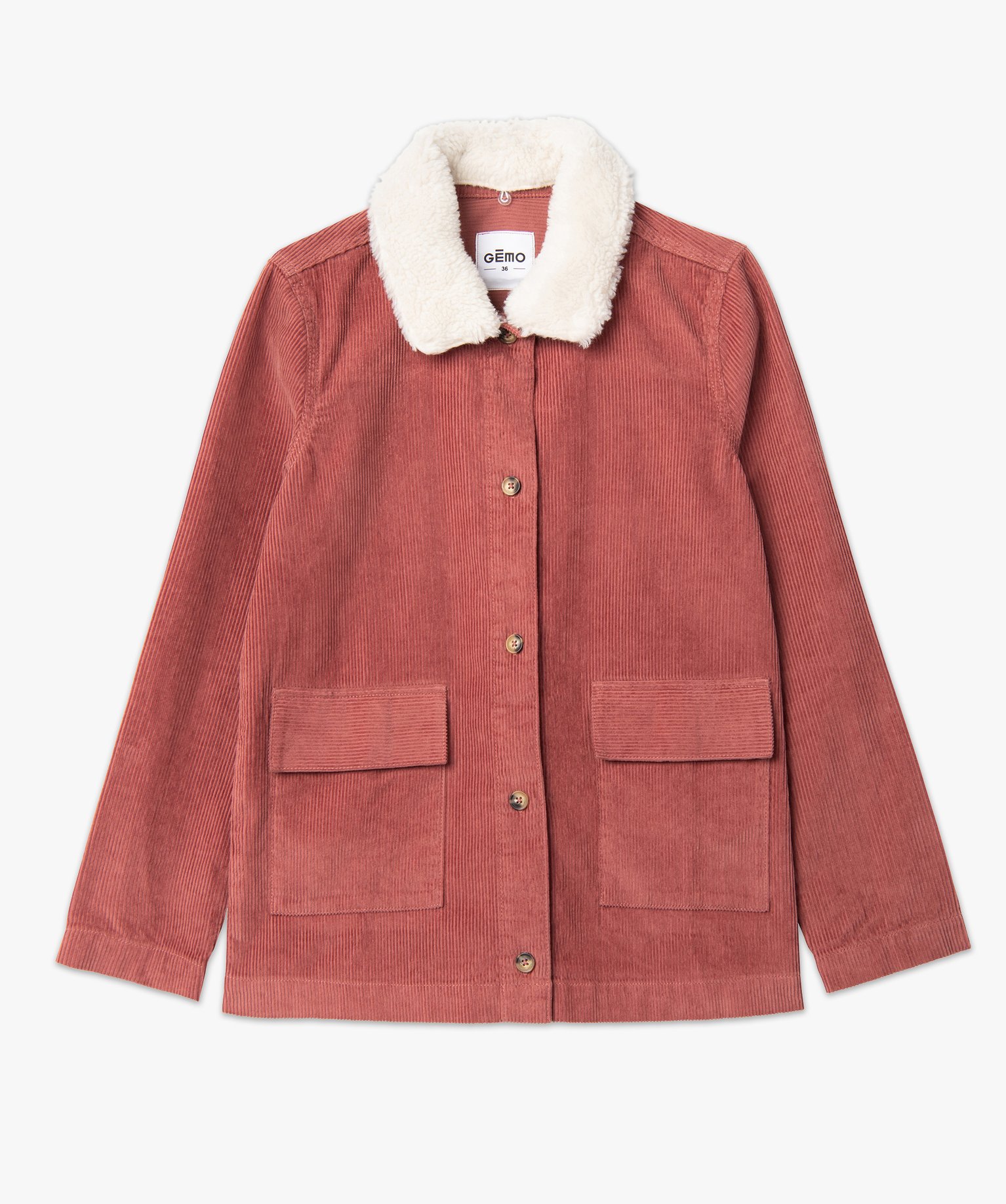 Blouson femme en velours ctelé avec col amovible rose | GEMO