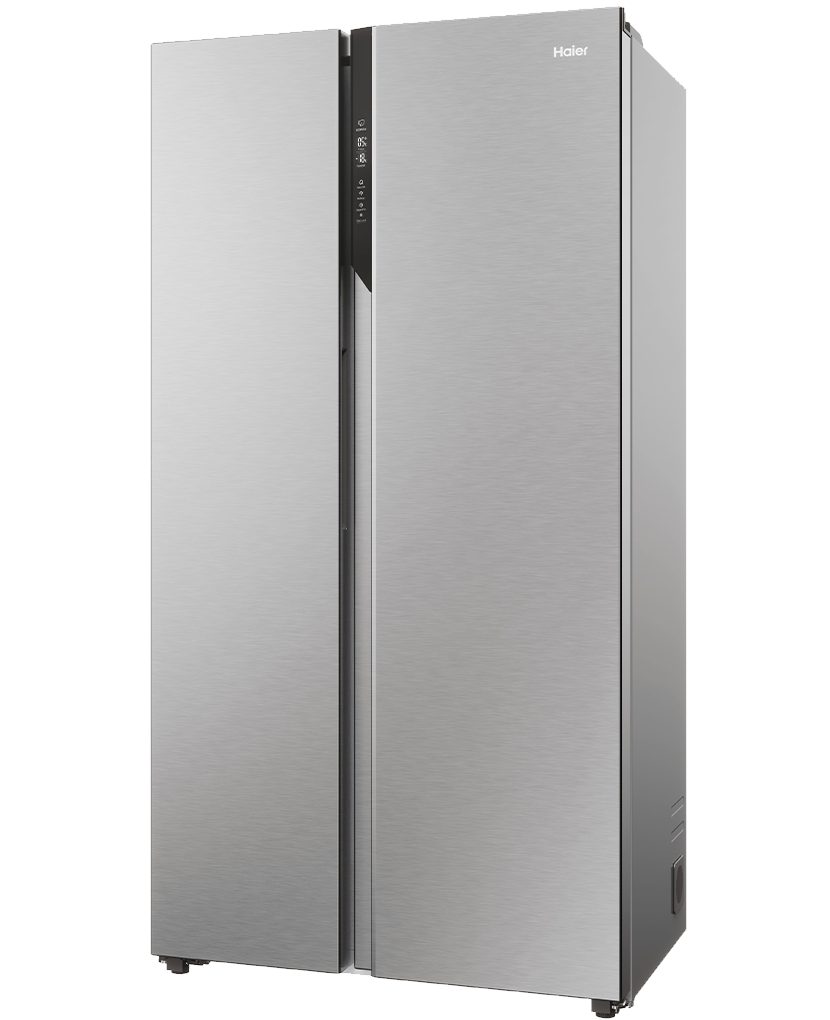 Haier Side-by-Side Front aus Edelstahl HSR5918DNMP, 177,5 cm hoch, 90,8 cm breit, Total NoFrost, Mutli Airflow, Top LED Beleuchtung, XL Slim Line