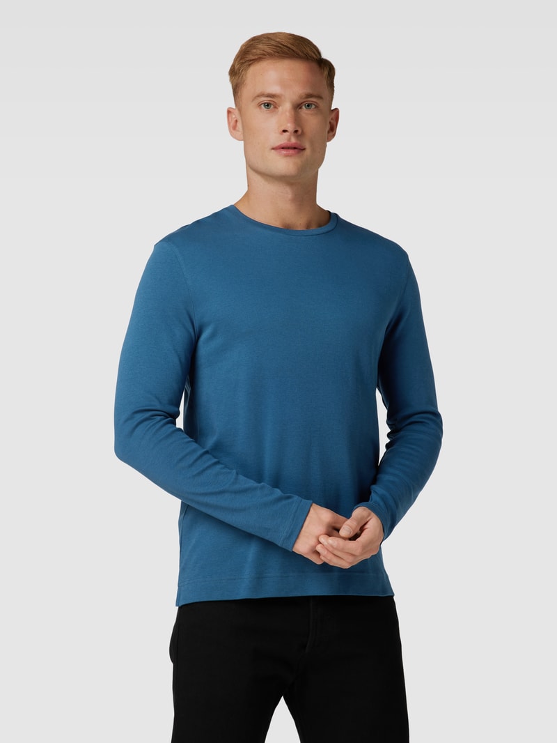 Longsleeve mit geripptem Rundhalsausschnitt in petrol