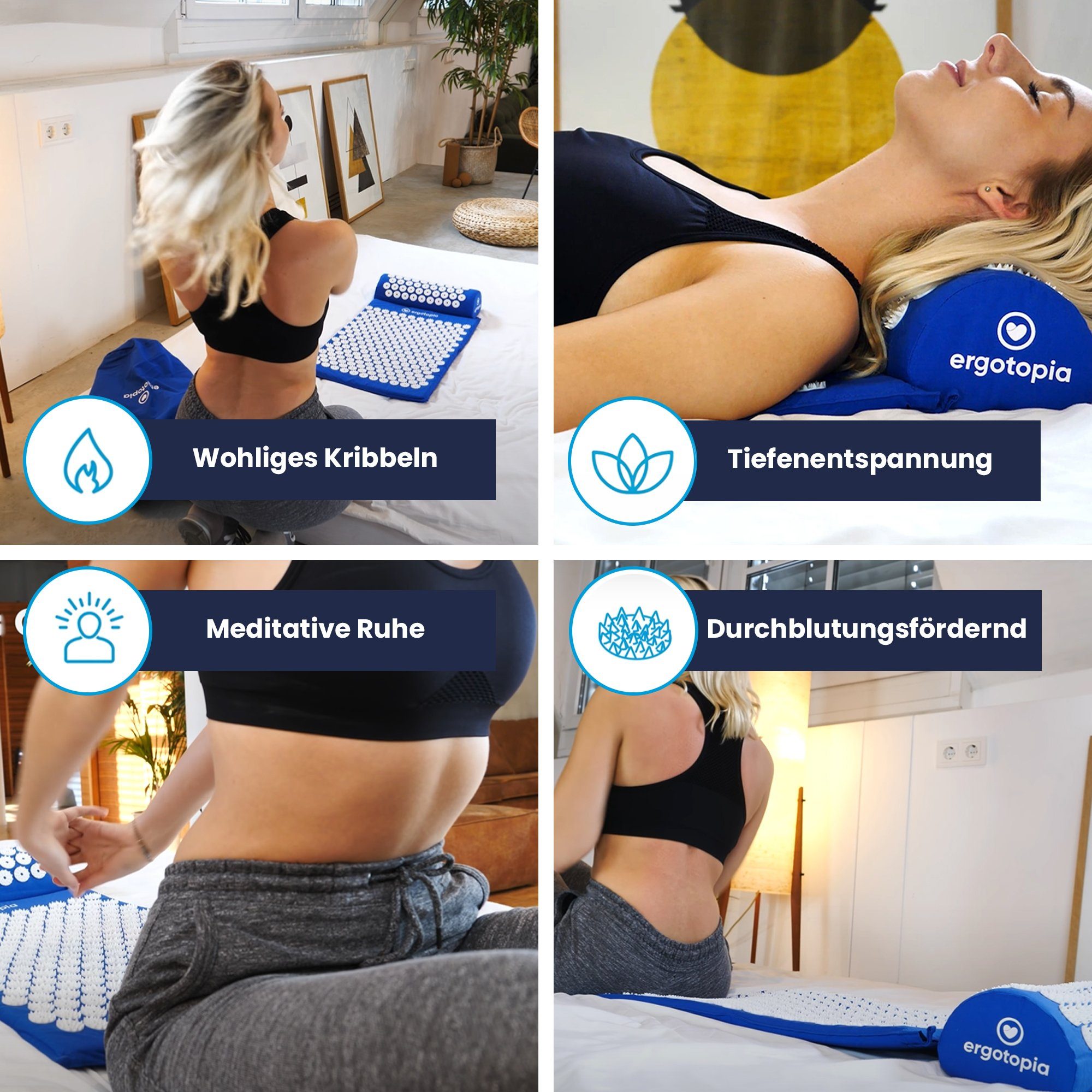 Ergotopia Akupressurmatte Akupressur Set mit Akupressurkissen Massagematte 68 x 42 cm (Massage Matte inkl. Tragetasche), löst Verspannungen und Fördert die Durchblutung