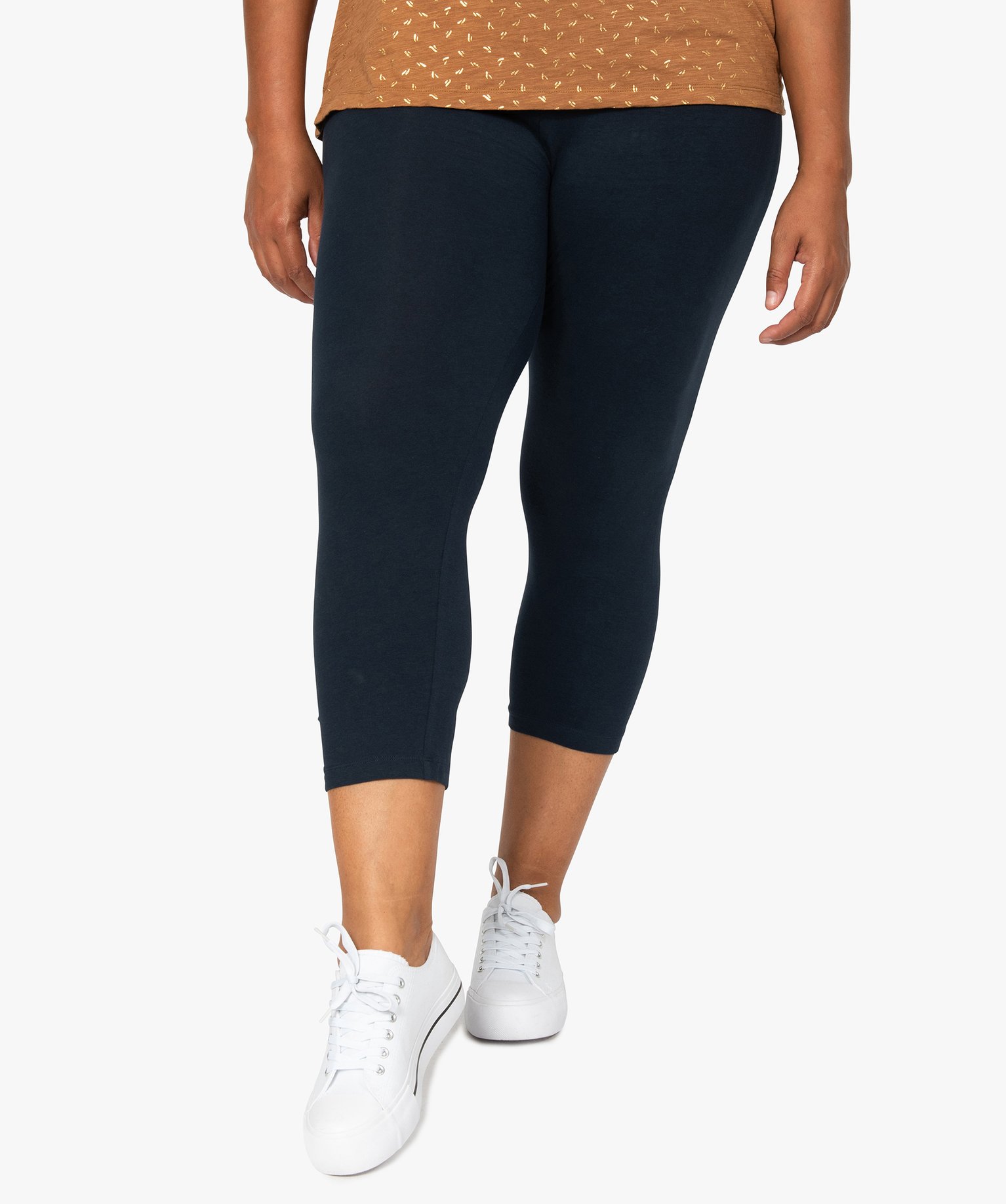 Legging femme grande taille uni en coton stretch marine | GEMO