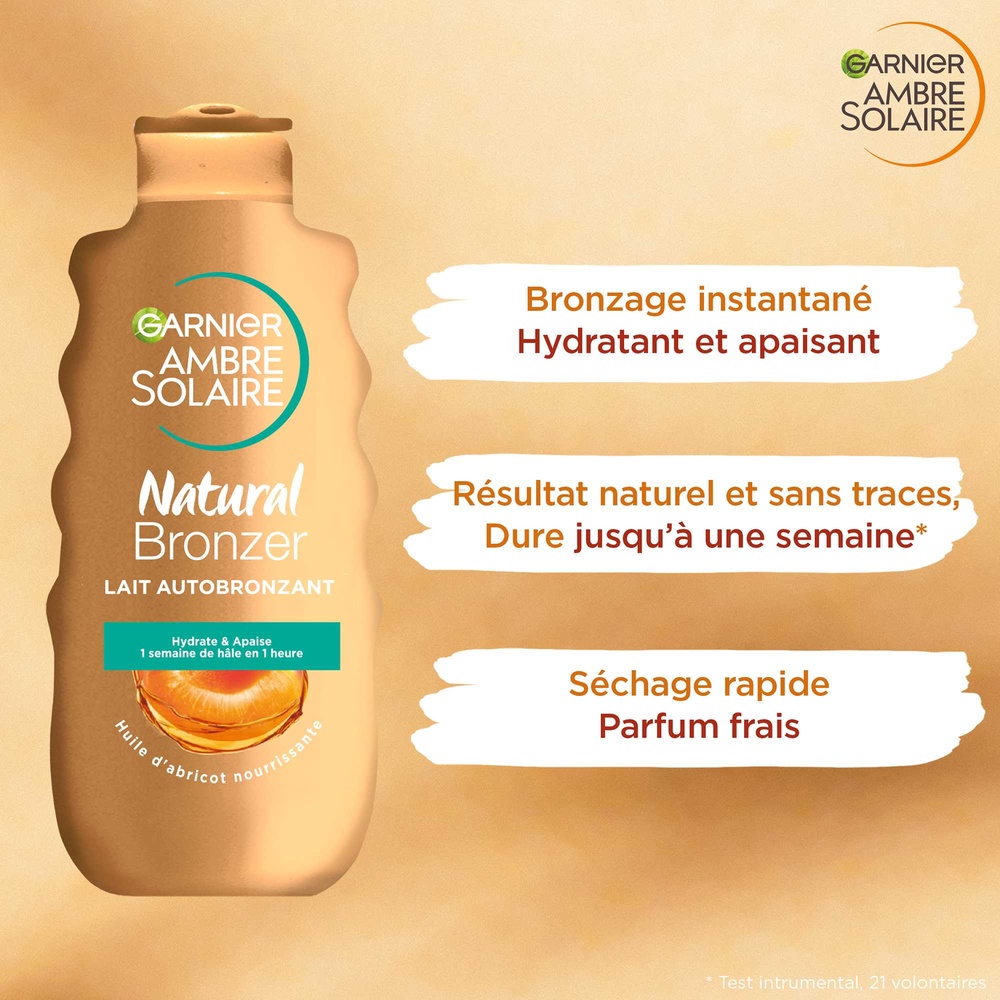 garnier Ambre Solaire Natural Bronzer Lait Autobronzant Lait autobronzant hydratant & apaisant,pour un teint naturel halé et lumineux