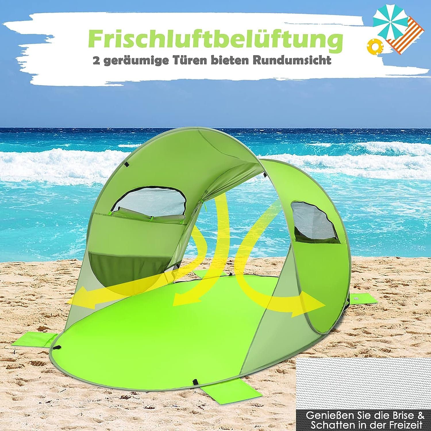KOMFOTTEU Strandmuschel Strandzelt, für 3-4 Personen, automatisch & tragbar