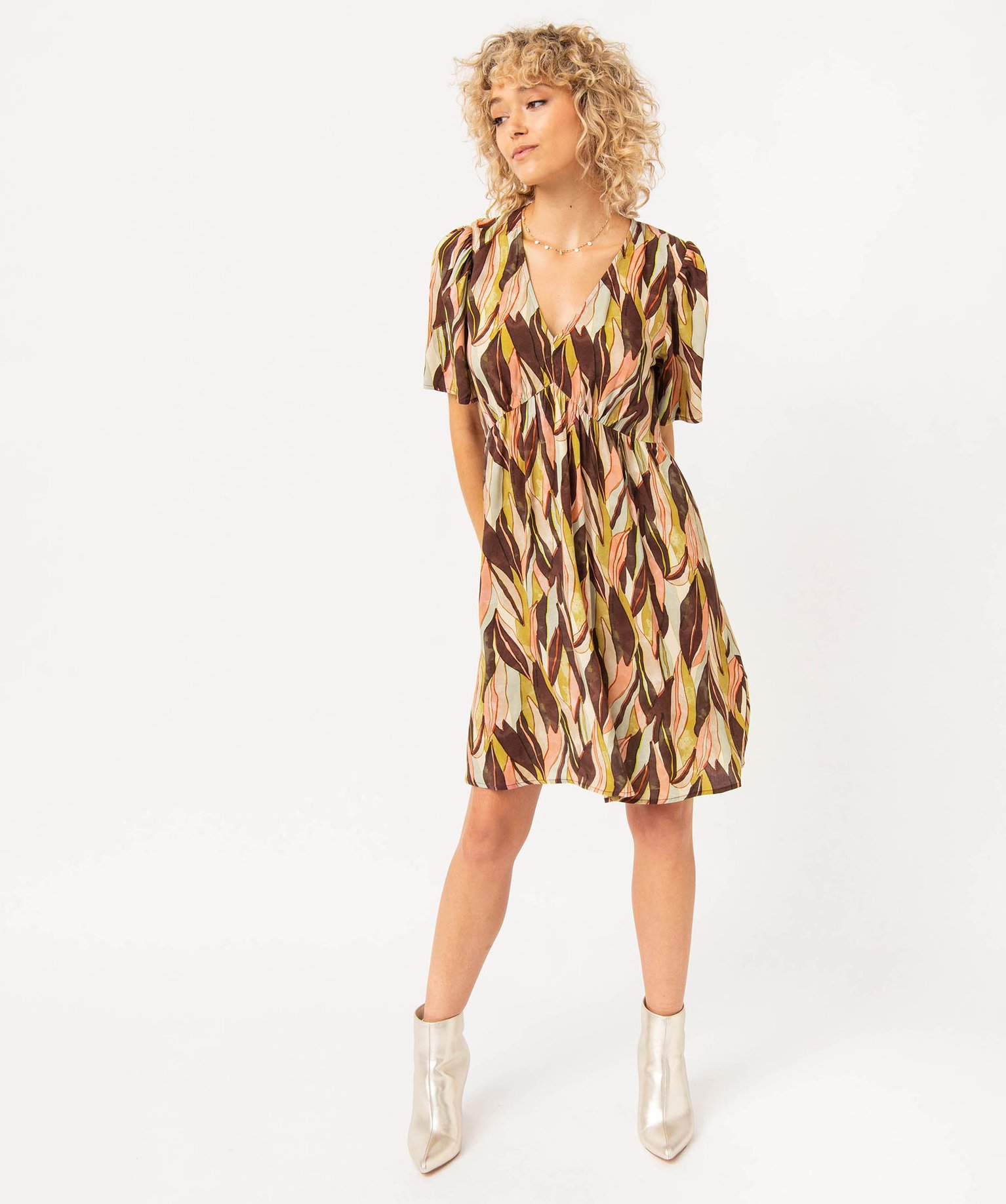 Robe imprimée à manches courtes femme imprime | GEMO