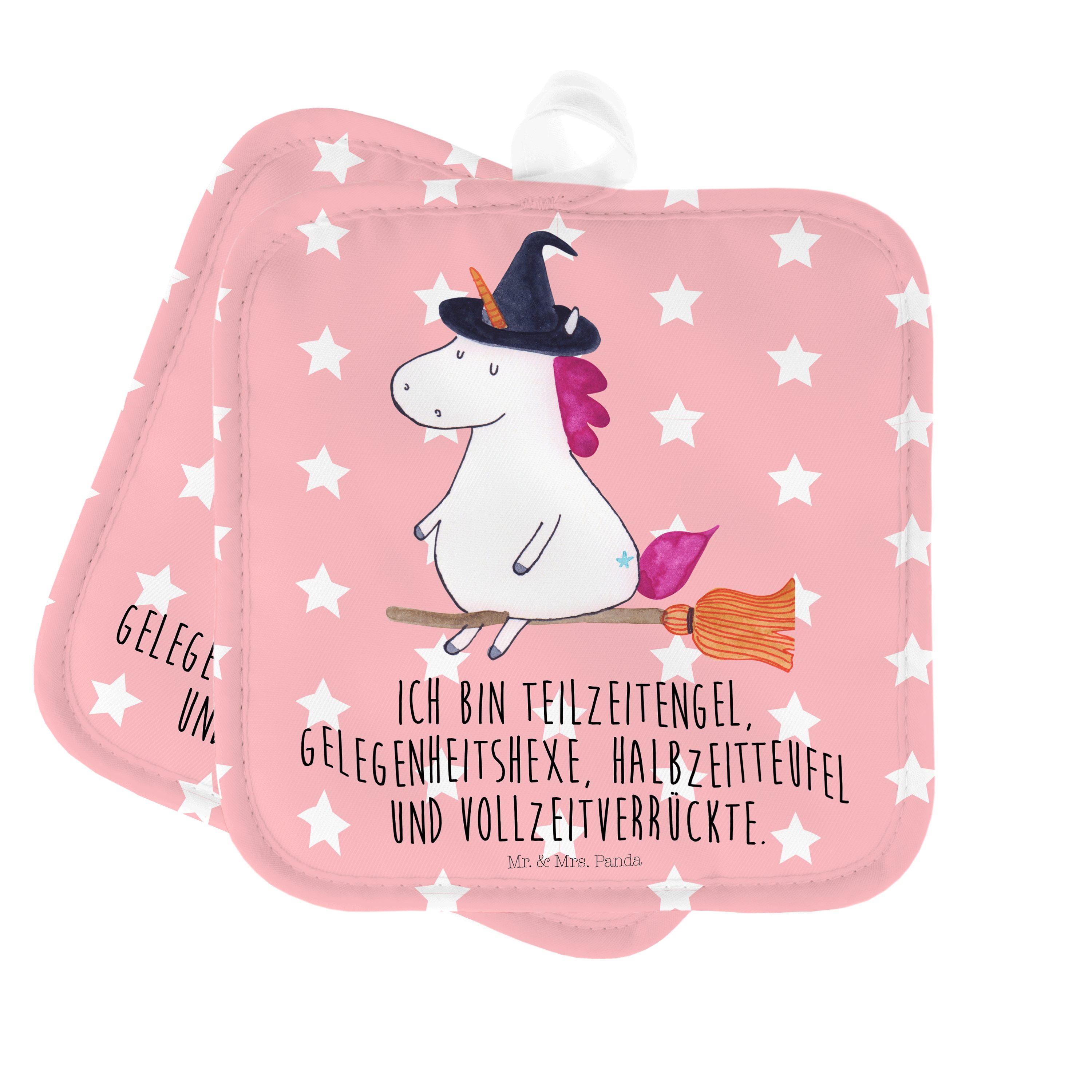 Mr. & Mrs. Panda Topflappen Einhorn Hexe - Rot Pastell - Geschenk, Unicorn, Ehefrau, Topflappen S, (1-tlg)