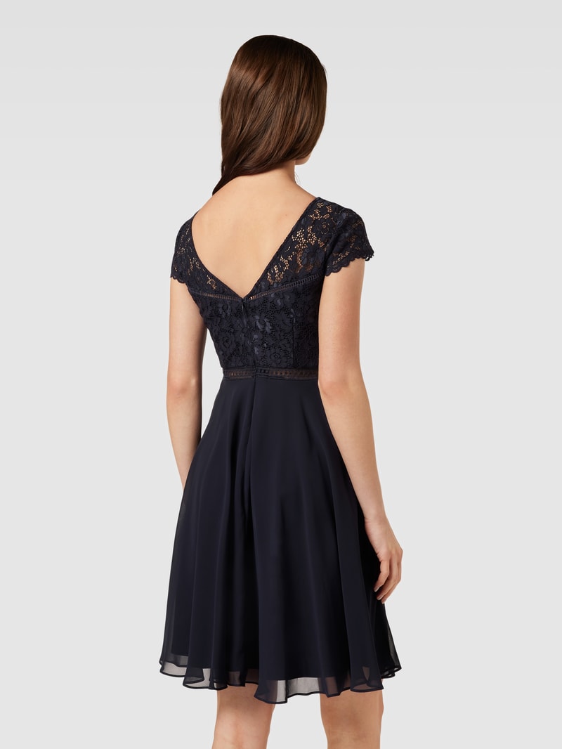 Cocktailkleid mit Spitzenbesatz in marineblau meliert
