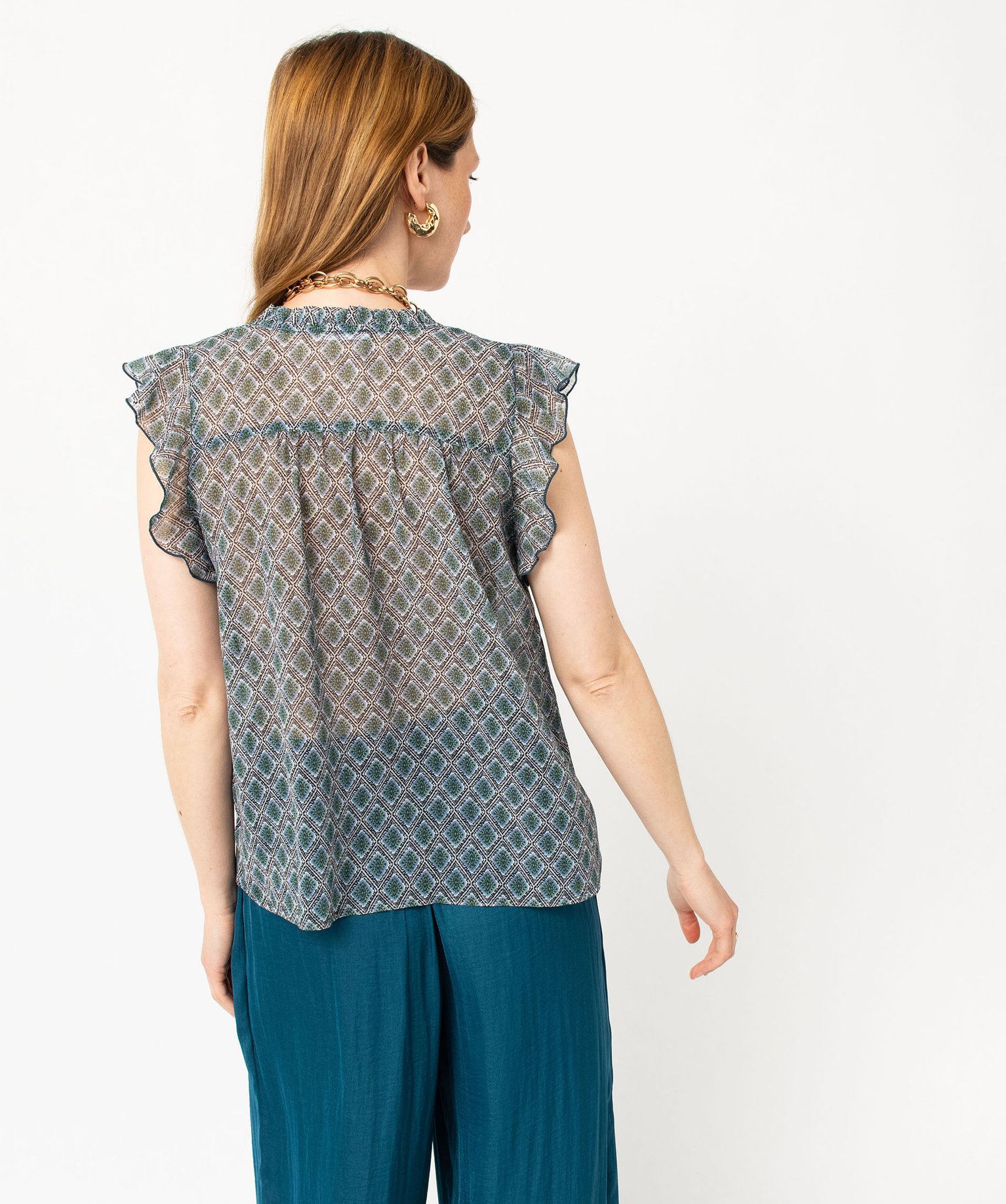 Blouse sans manches imprimée en voile femme imprime | GEMO
