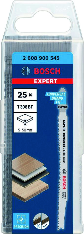 Bosch Blue Accessories 2608900545 Expert 'Hardwood 2-side clean' T 308 BF pistosahan terä, 25 osaa