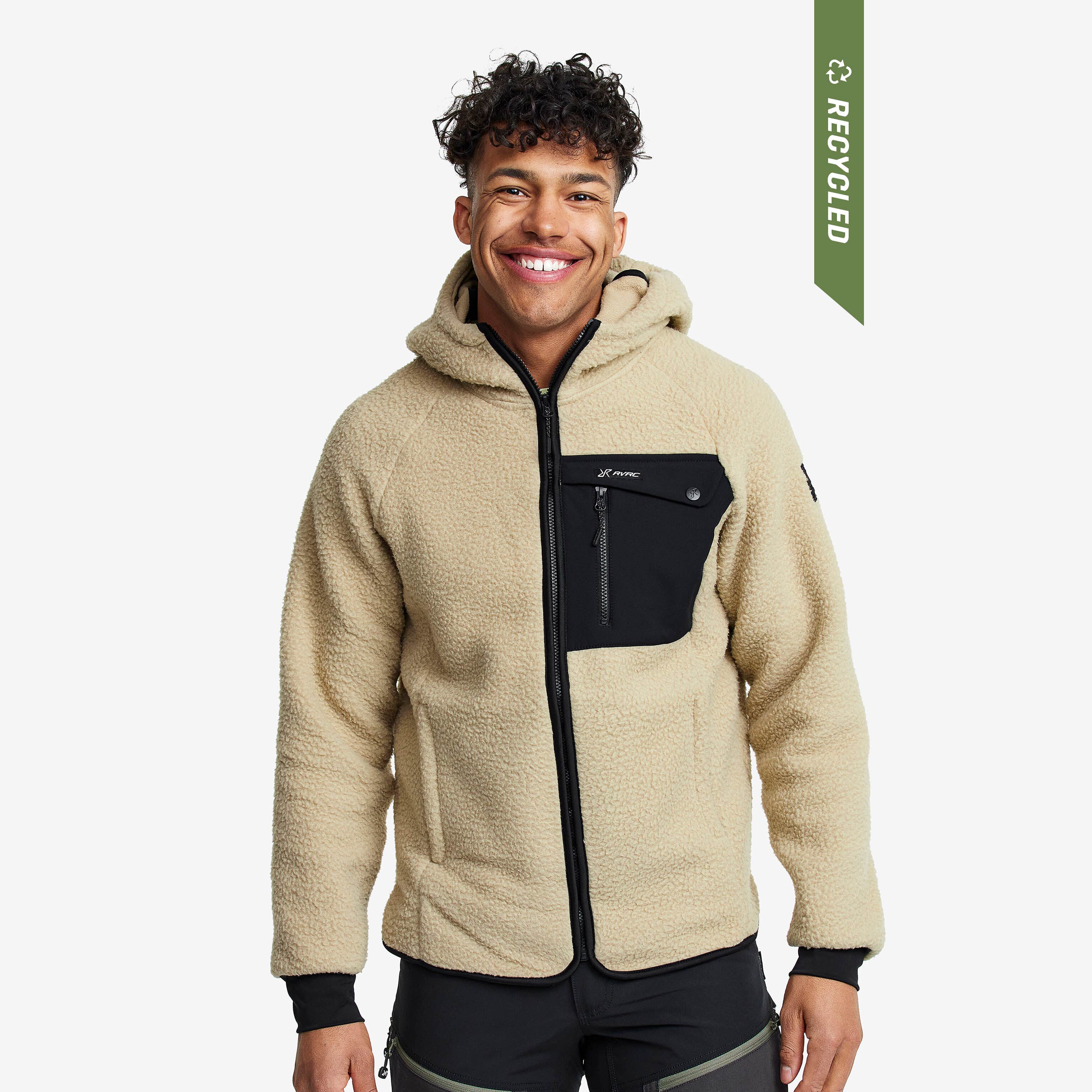 Sherpa Hoodie Homme Beige Khaki