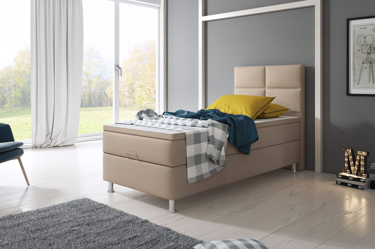 IHG Boxspringbett Miami mit Bettkasten 90x200 cm Kunstleder Muddy