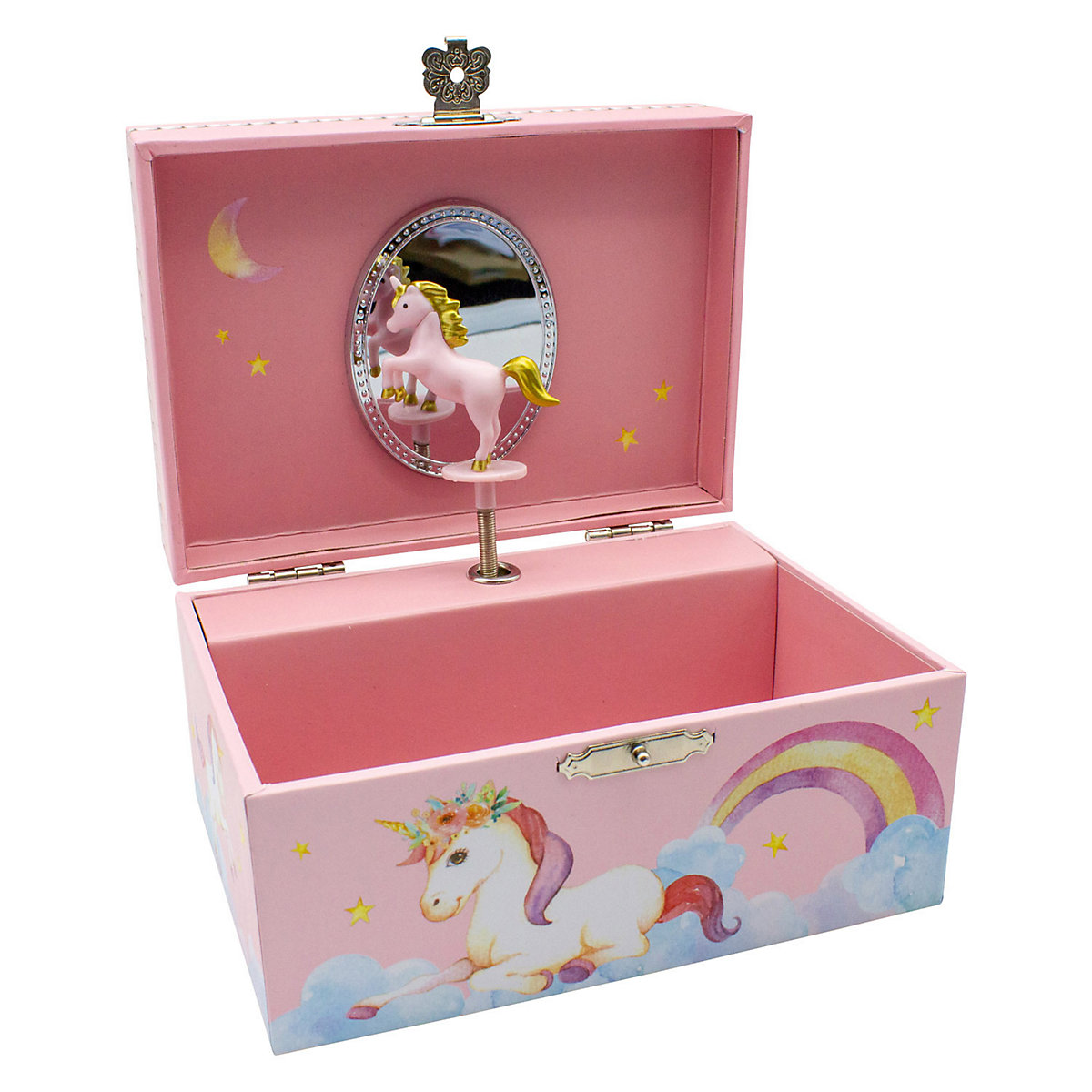 Kinder Spieluhr Schmuckkästchen für Mädchen Schmuckbox pink, Einhorn - Melodie: Schwanensee - 92059