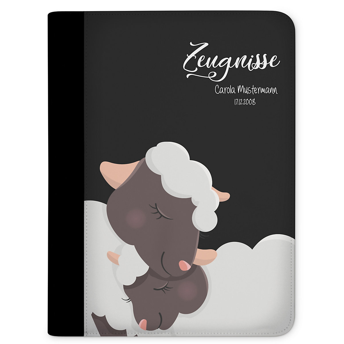 Zeugnismappe / Dokumentemappe mit Name personalisiert Schaf verliebt Schwarz