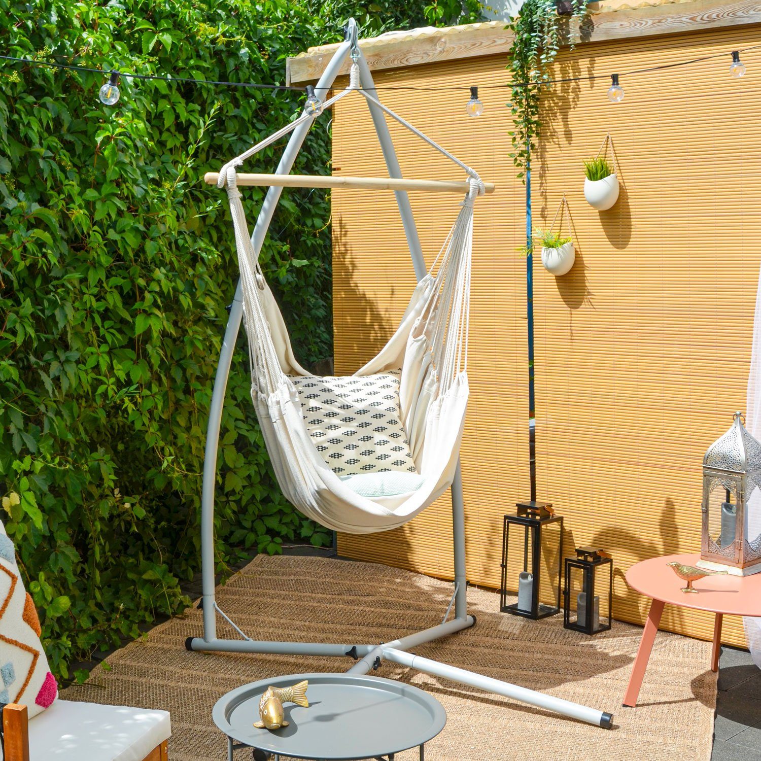 AMANKA Hängemattengestell Hängesessel Gestell Outdoor bis 120kg 215cm, Stahlrohr Ständer für Hängestuhl