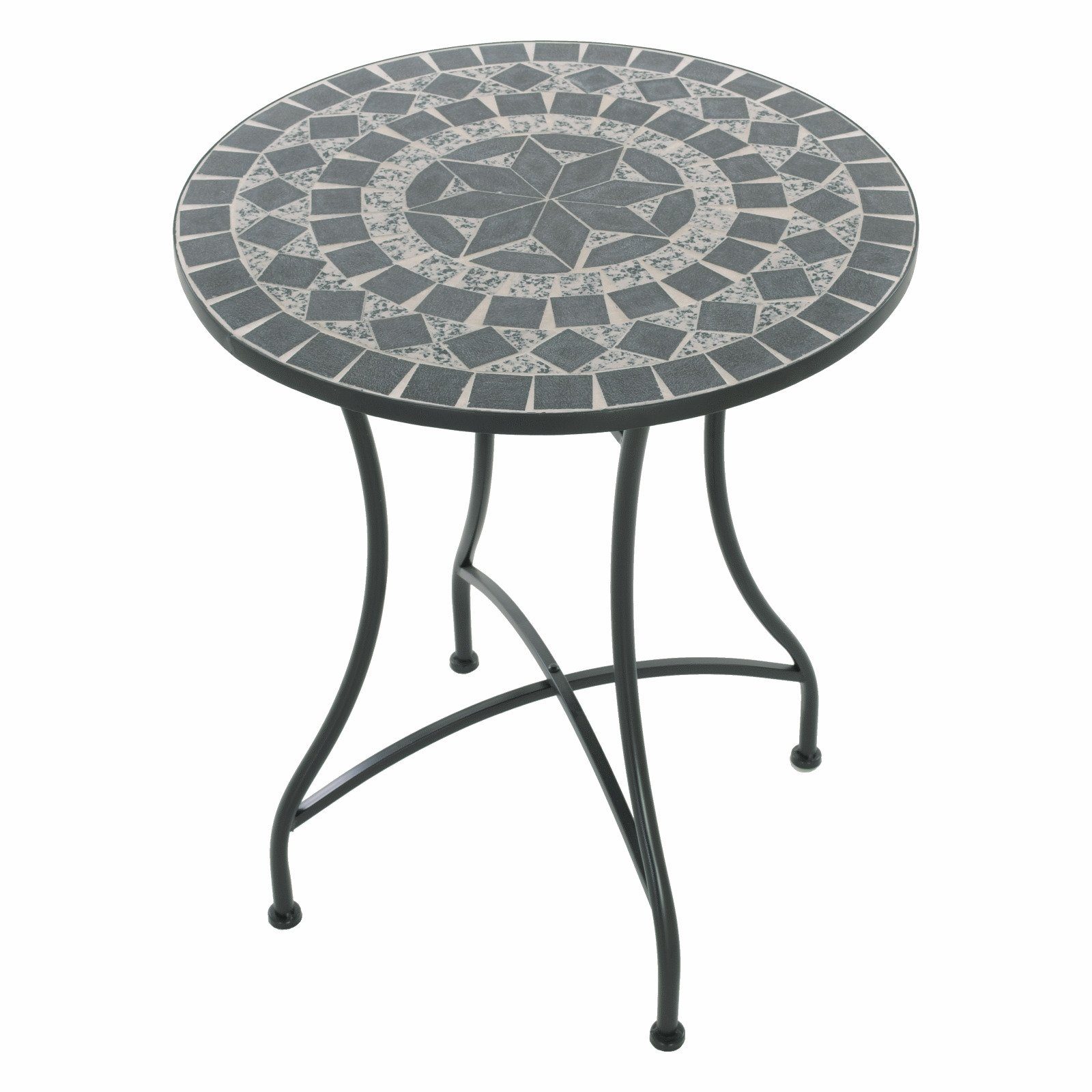 Raburg Gartentisch Mosaiktisch MAYLA, verschiedene Farben & Designs, 60 cm Ø, 72 cm hoch (rund), Metallgestell SCHWARZ, liebevolle Handarbeit, kompakt, 1-4 Personen