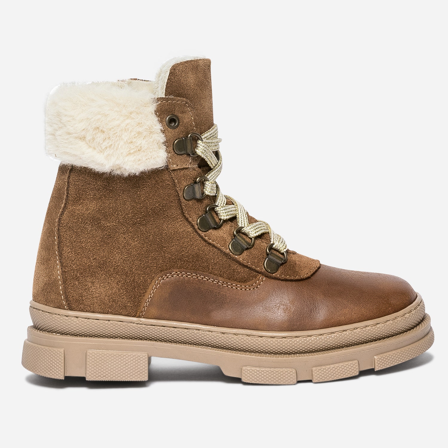 Boots marron en cuir et cuir velours fourré