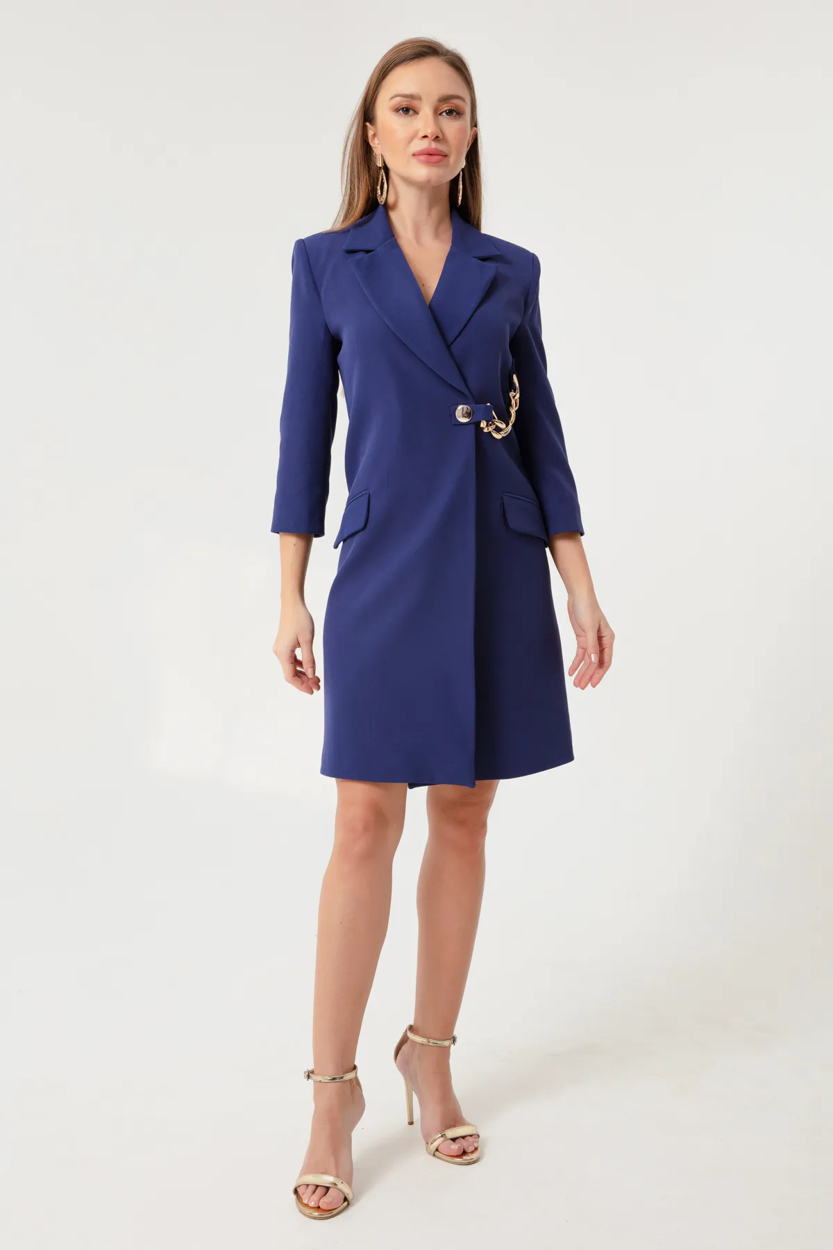 Lafaba  Marineblaues, detailliertes Jackenkleid für Damen