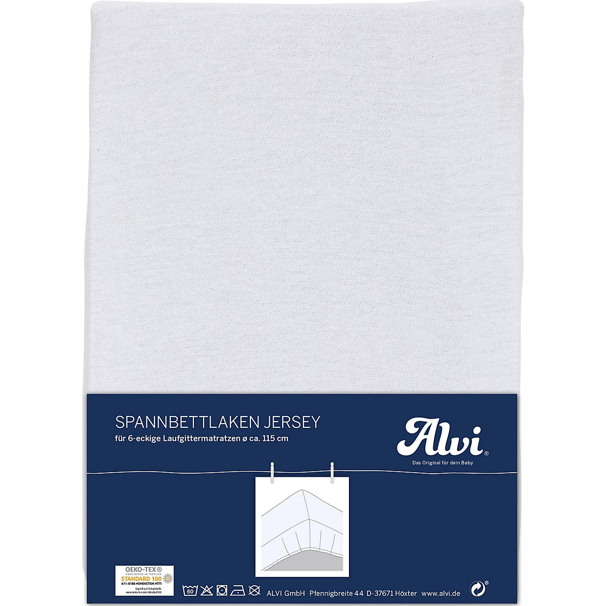 Spannbettlaken Trikot für 6- und 8-eckige Laufgittermatratzen, Jersey, weiß, 115 x 115 cm