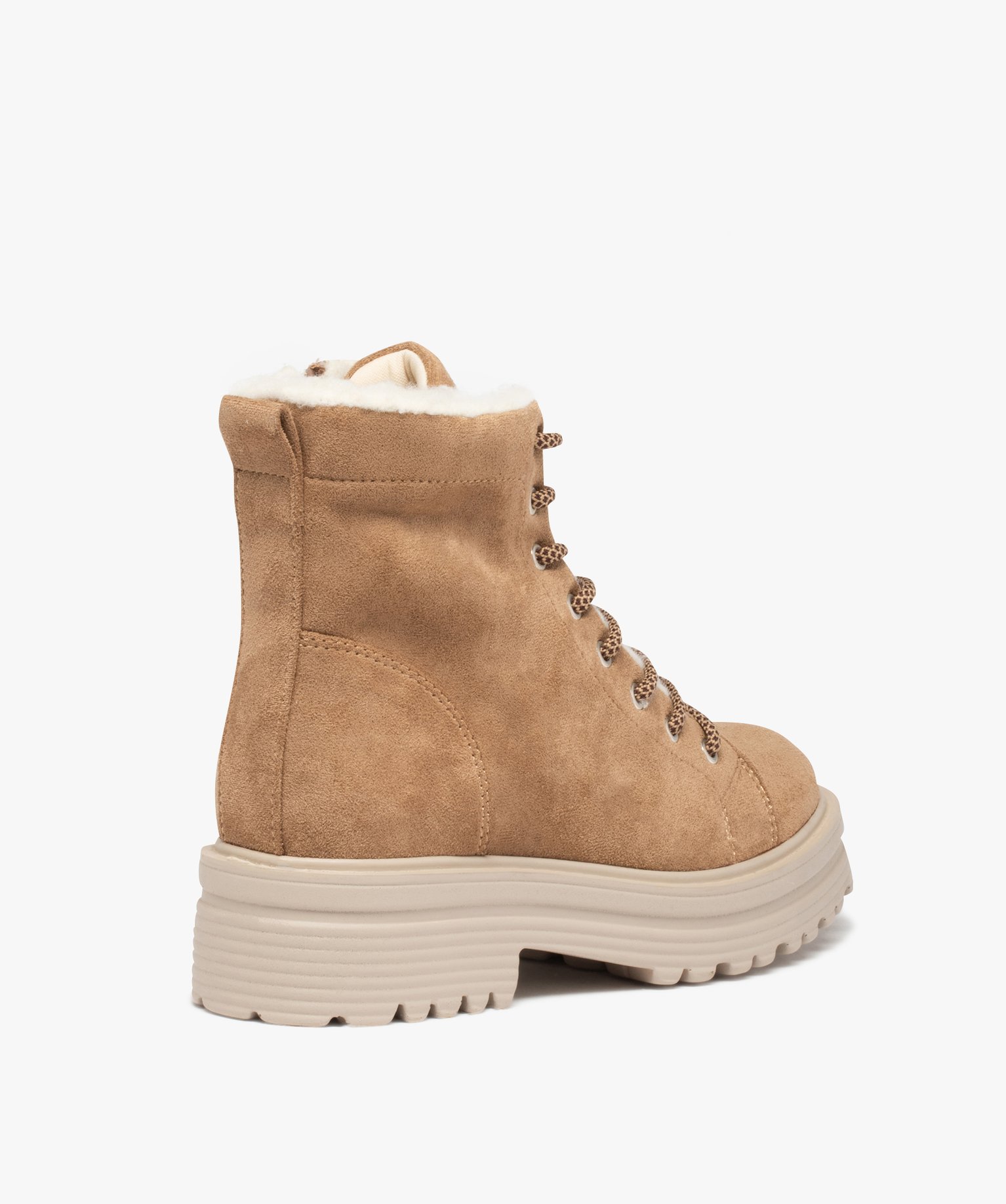 Boots fourrées femme crantées dessus suédine unie beige | GEMO
