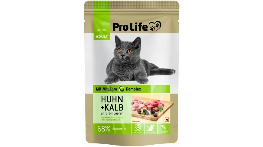 Pro Life Katze Katzennassfutter - Terrine mit Huhn und Kalb an Brombeeren 85 g
