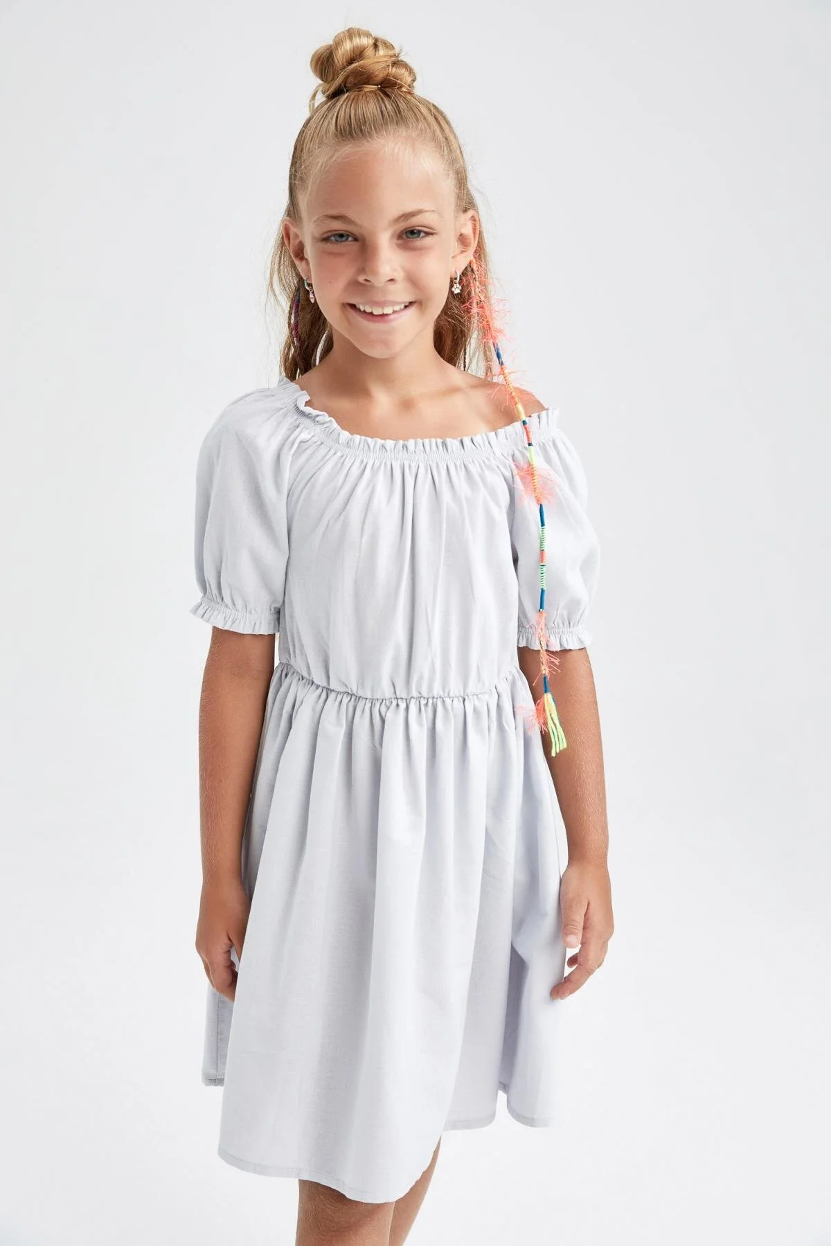 DeFacto  Mädchen Kurzarmkleid aus Baumwolle und Leinenoptik W7755a622sm