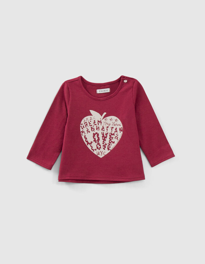 T-shirt bordeaux coton bio visuel pomme-coeur bébé fille