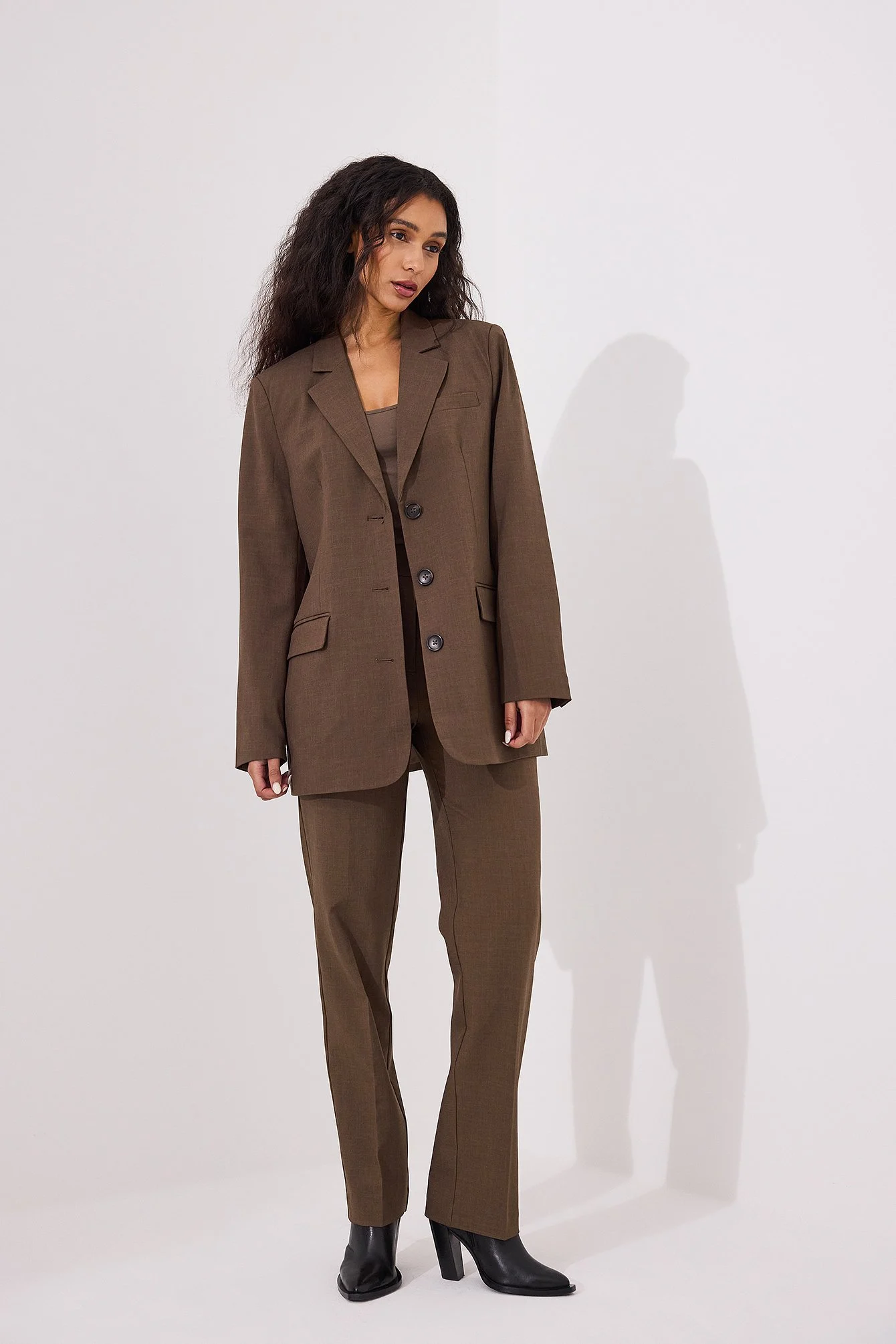 Melange-Blazer in Oversize mit drei Knöpfen