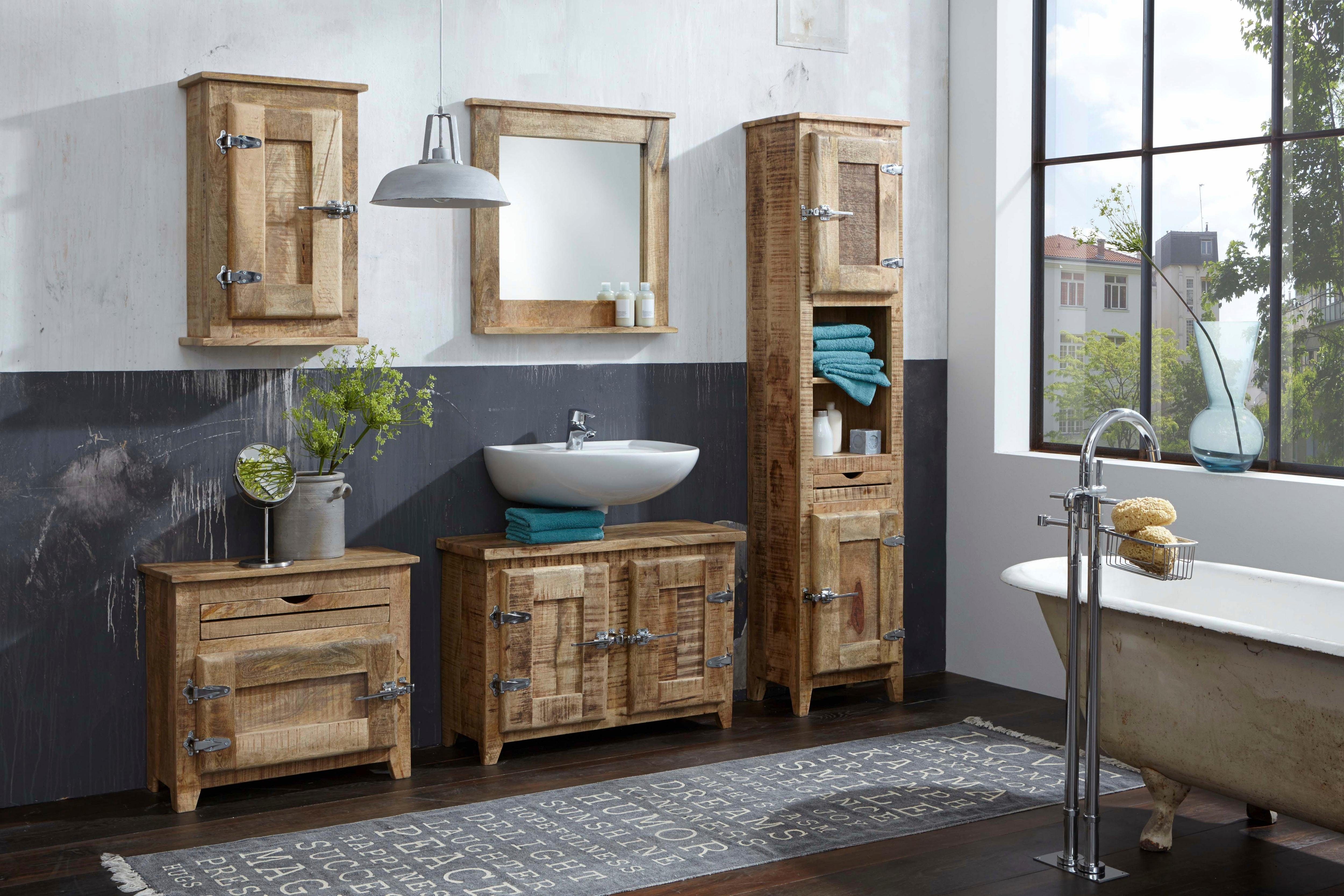 SIT Badkommode Frigo, Mangoholz im Antik-Look mit Kühlschrankgriffen, Breite 67 cm