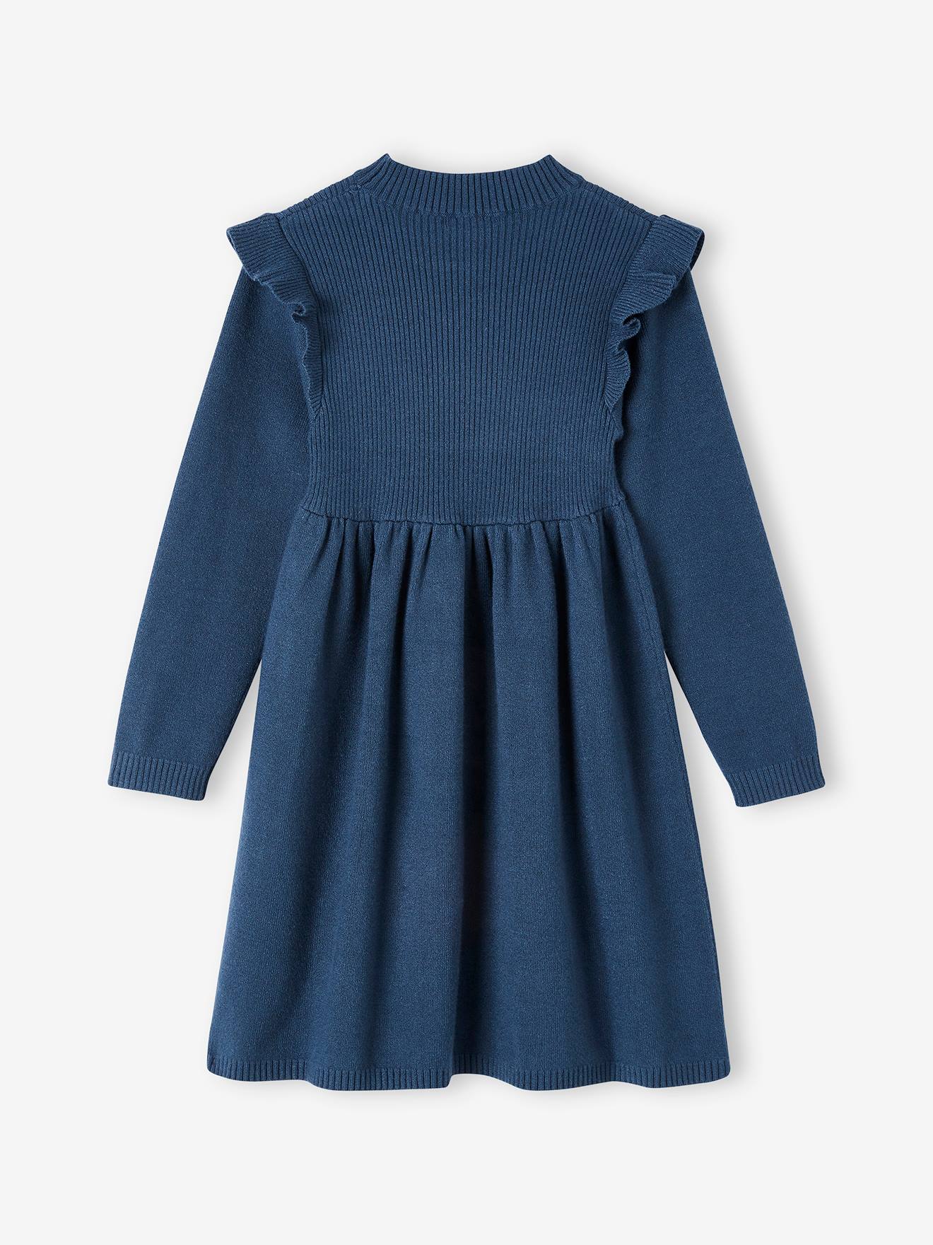 Vertbaudet Mädchen Strickkleid mit Volants Oeko-Tex - nachtblau