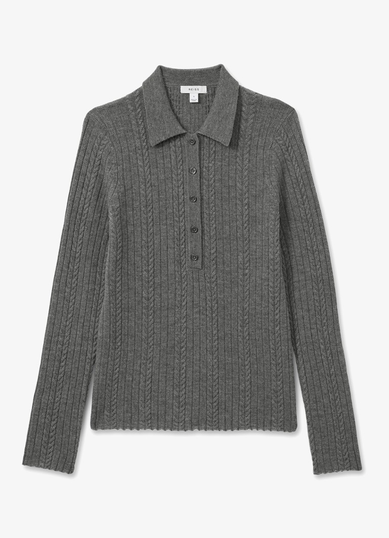 Reiss cable-knit wool pullover with polo collar