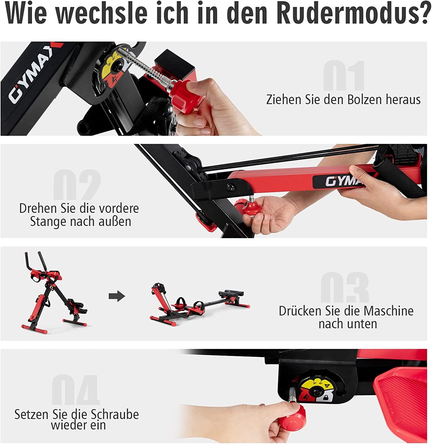 KOMFOTTEU Rudergerät 4 in 1 Rudergerät, Fitnessgerät mit Einstellbarer Spannung & Winkel