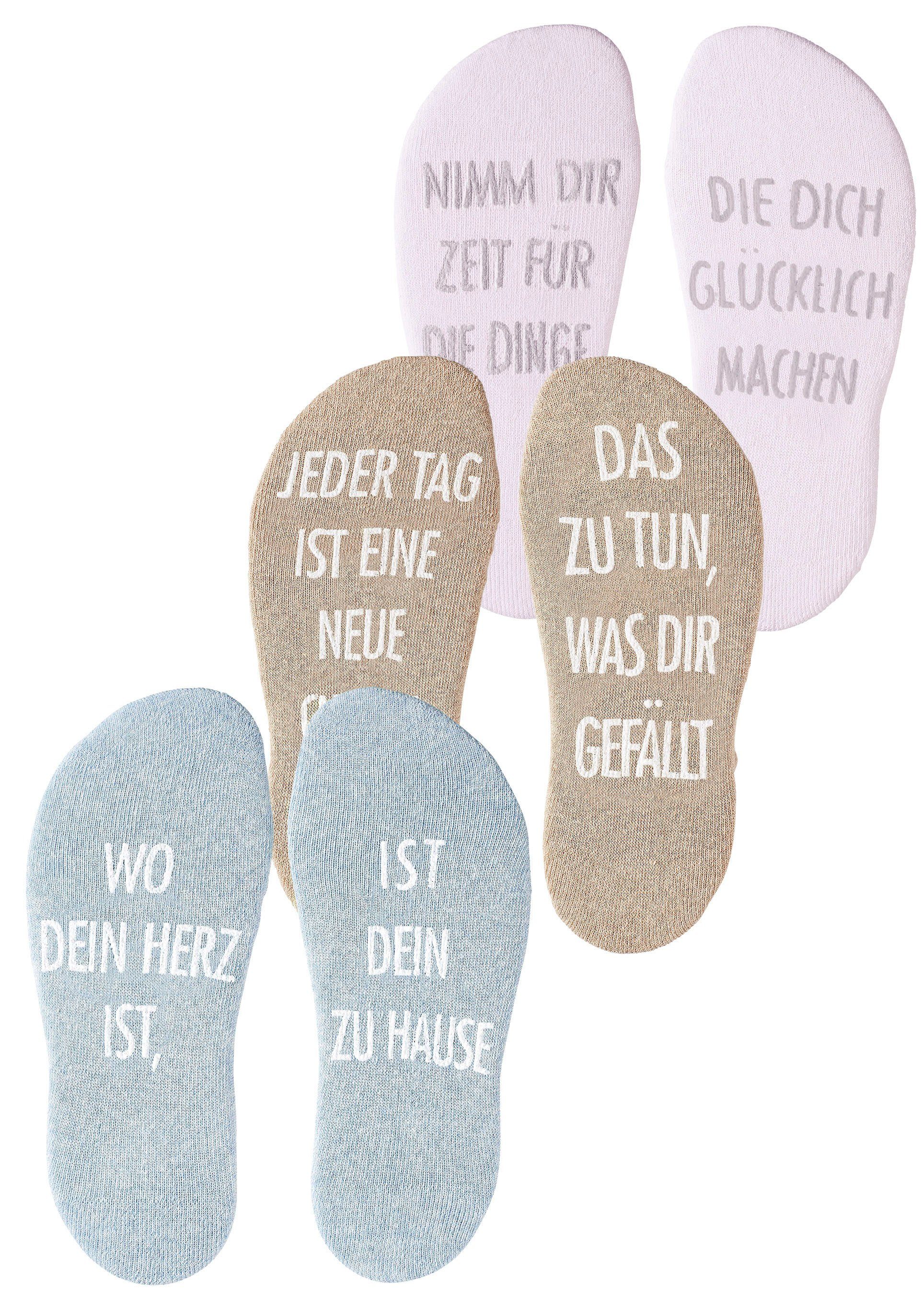 Arizona Kuschelsocken (Set, 3-Paar) mit Antirutsch in Form eines Spruches