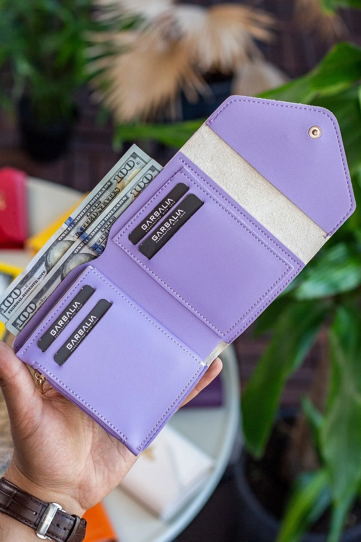 Garbalia  Columbia Mini-Damenbrieftasche aus veganem Leder in Flieder mit Münzfach und losem Kartenhalter