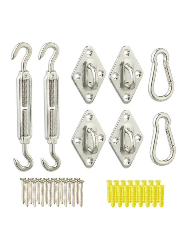 relaxdays 40-tlg. Sonnensegel Befestigungsset in Silber günstig kaufen onesize