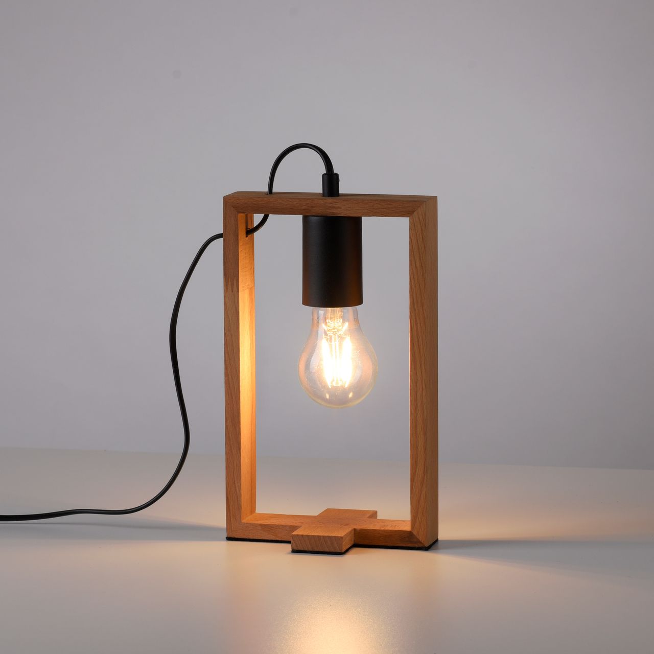 JUST LIGHT LeuchtenDirekt Tischleuchte FRAME, 1xE27/max. 60W, Innenleuchte, IP20, Metall und Holz