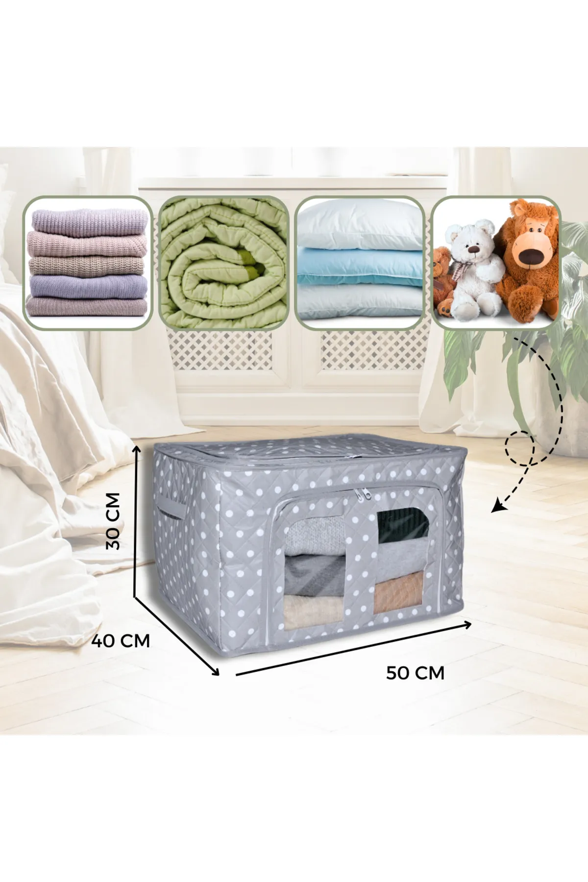Seryat  3-teiliges Fenster-Organizer-Set mit gepunktetem Stahlrahmen, mittelgroße Aufbewahrungstasche, Draht-Aufbewahrungstasche, 40 x 50 x 30 cm, Pullover-Tasche