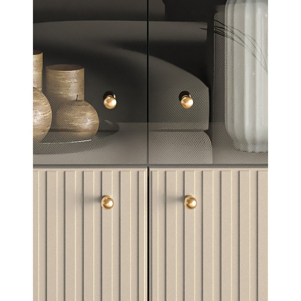 Lomadox Wohnwand SALOU-131, (3-St., 3-tlg), in kaschmir matt mit Glasfront und Softclose-Funktion