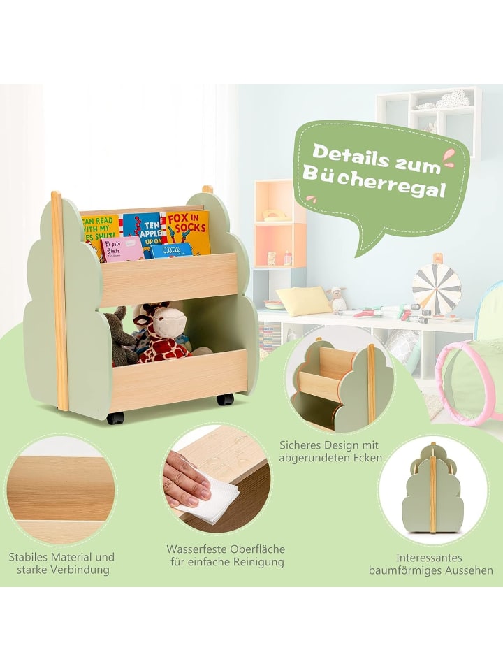 COSTWAY Spielzeugregal auf Rollen 2 Ebenen in Grün günstig kaufen 52 cm