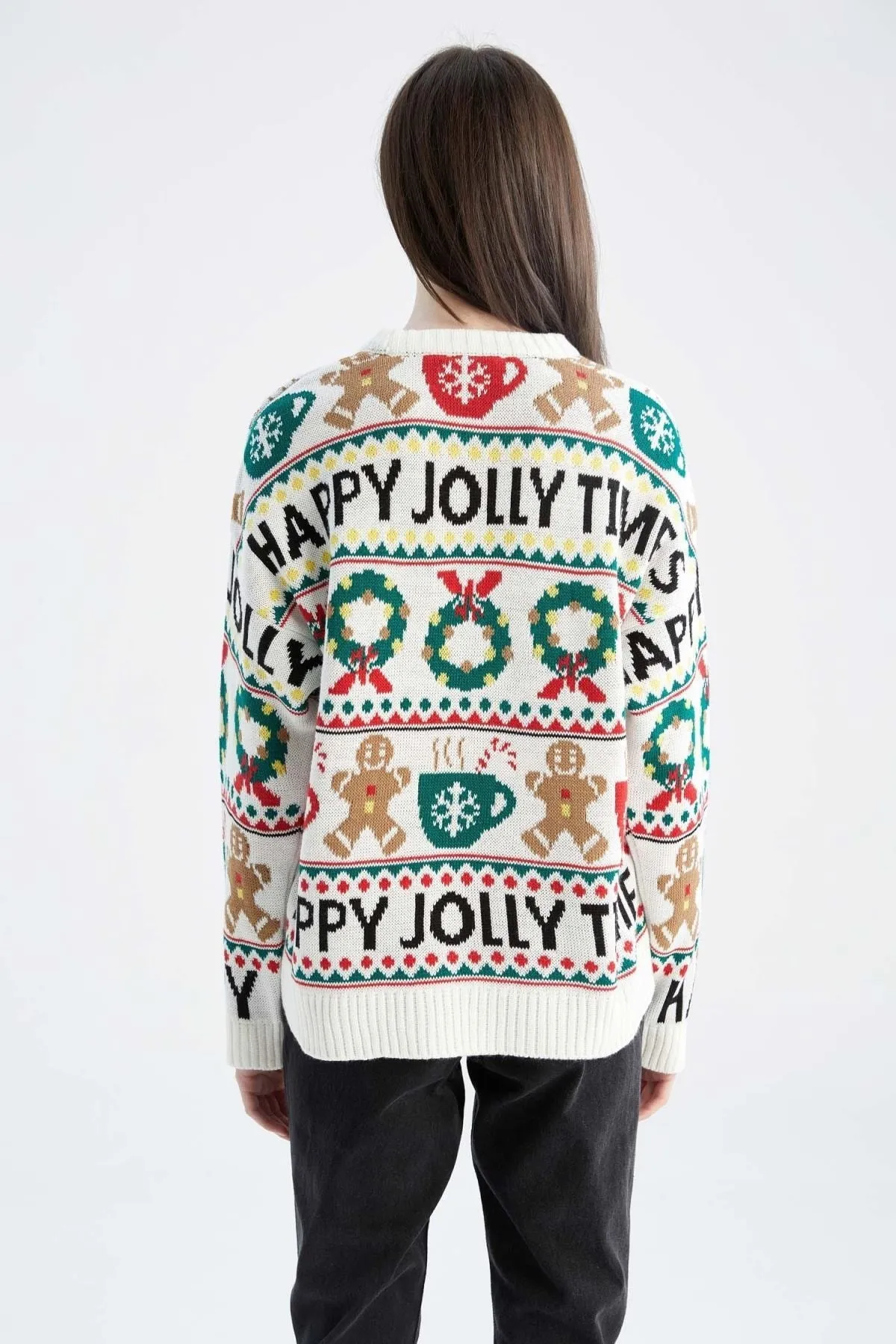 DeFacto  Schulterfreier Pullover mit Silvestermotiv
