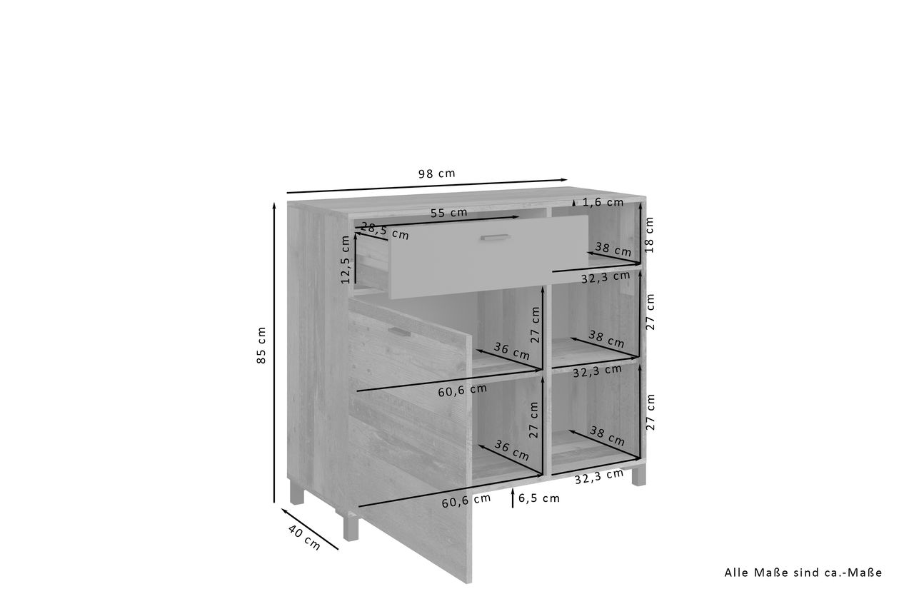 byLiving JACKSON Sideboard, Breite 98 cm, Old-Wood-Optik, anthrazit