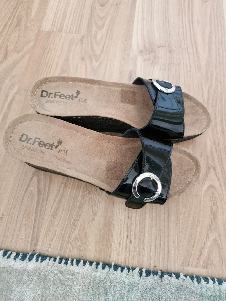 Dr. Feet Leder-Keilpantoletten in Schwarz günstig kaufen 42